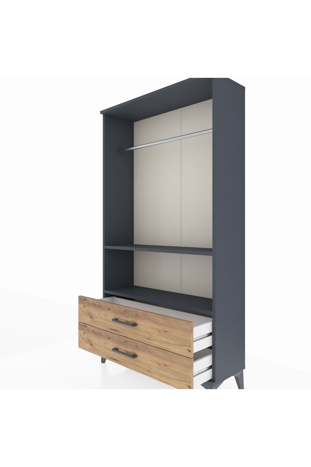 Arges Dolap 2 Raflı 2 Çekmeceli Tek Askılı 88x30x163 - S21M149V6A