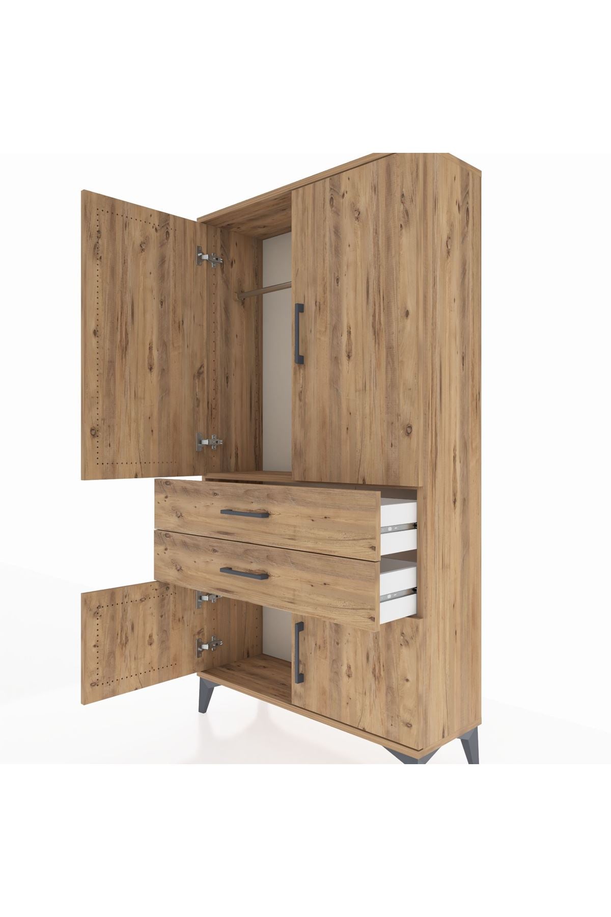 Arges Dolap Tek Raflı 2 Çekmeceli Tek Askılı 88x30x163 - S21M150V9A