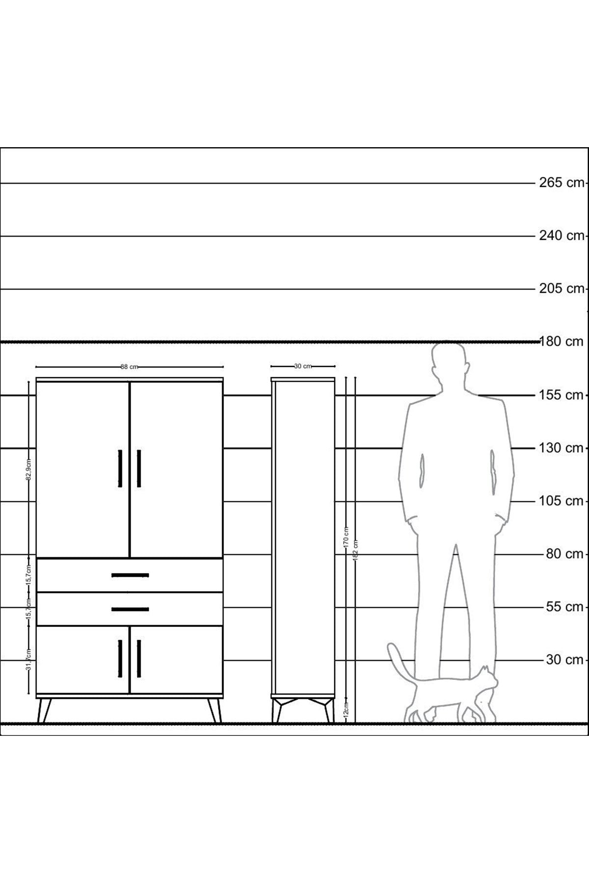 Arges Dolap Tek Raflı 2 Çekmeceli Tek Askılı 88x30x163 - S21M150V9A