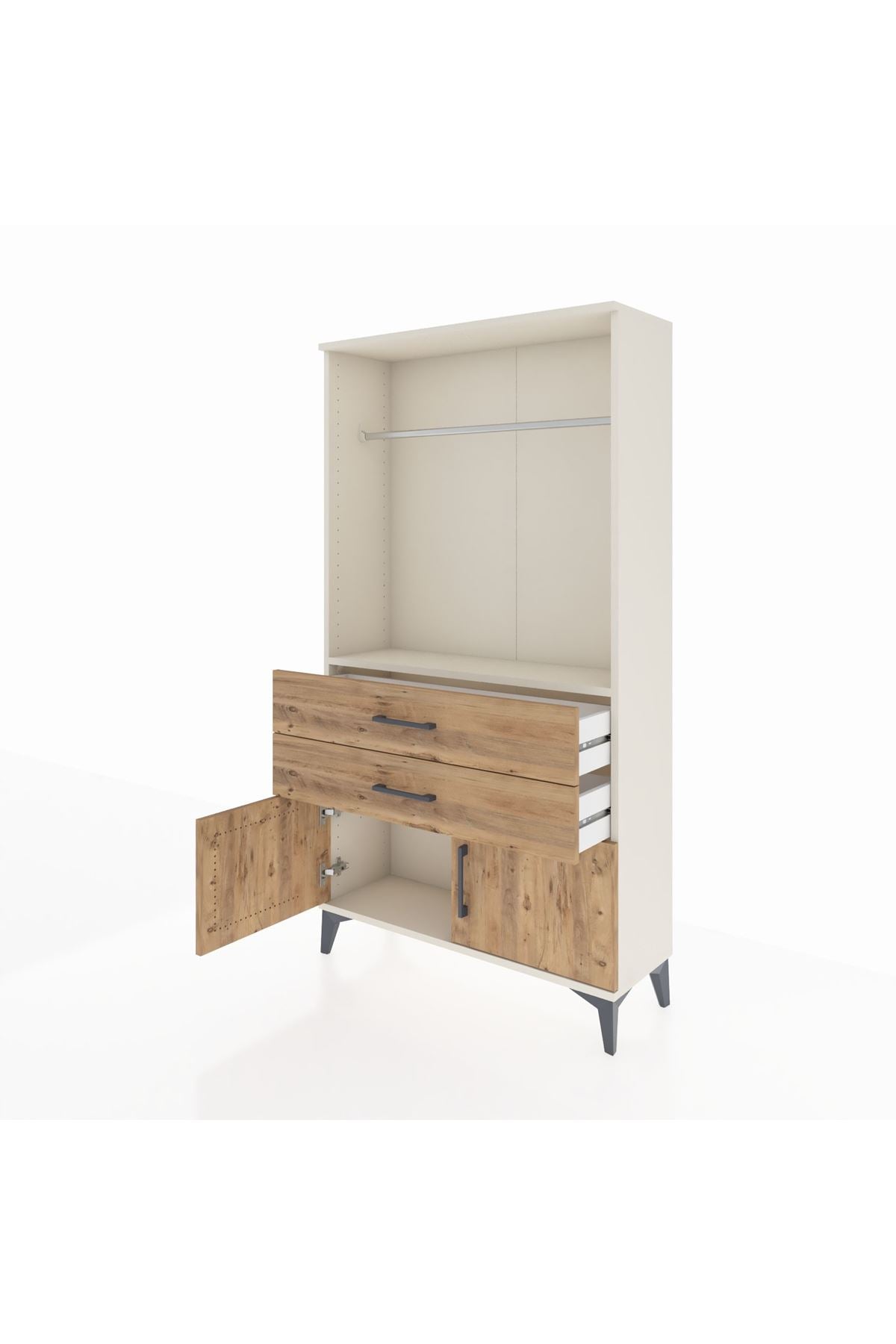 Arges Dolap Tek Raflı 2 Çekmeceli Tek Askılı 88x30x163 - S21M151V3A