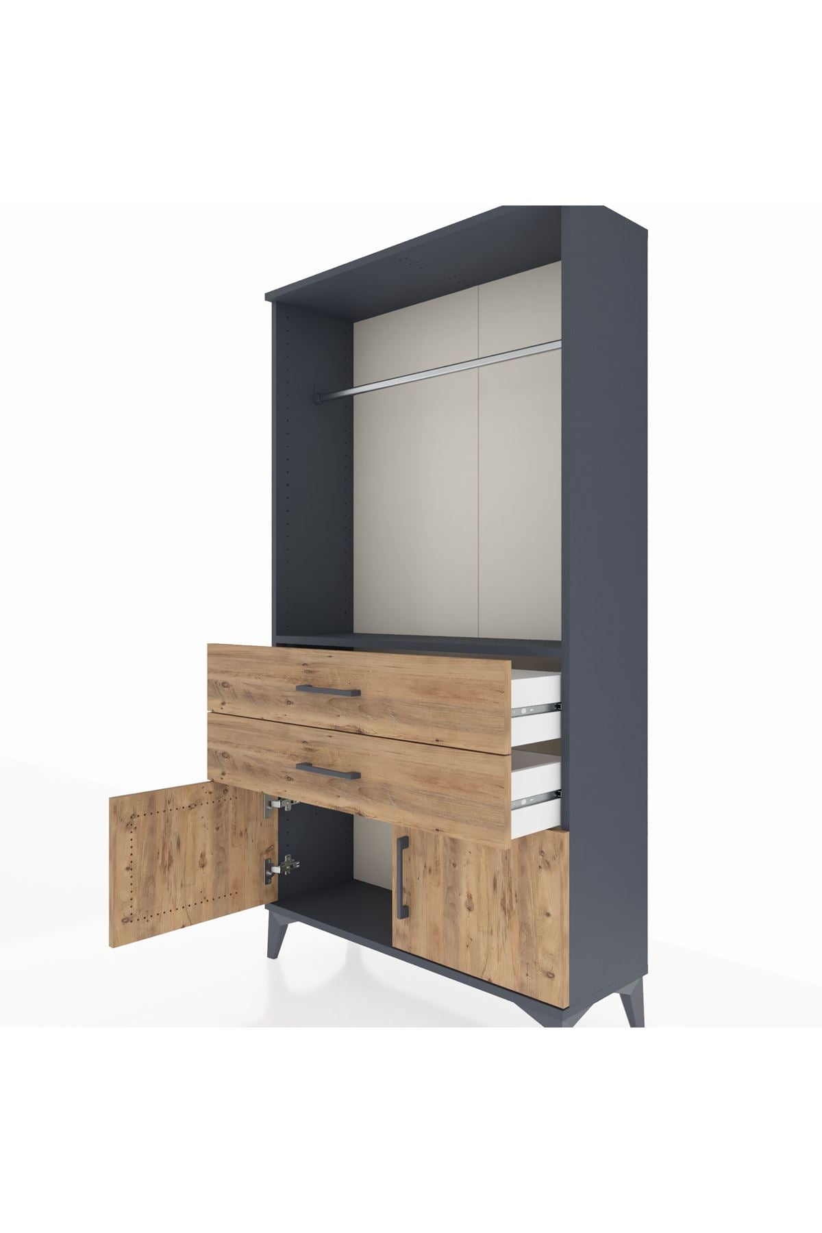 Arges Dolap Tek Raflı 2 Çekmeceli Tek Askılı 88x30x163 - S21M151V6A