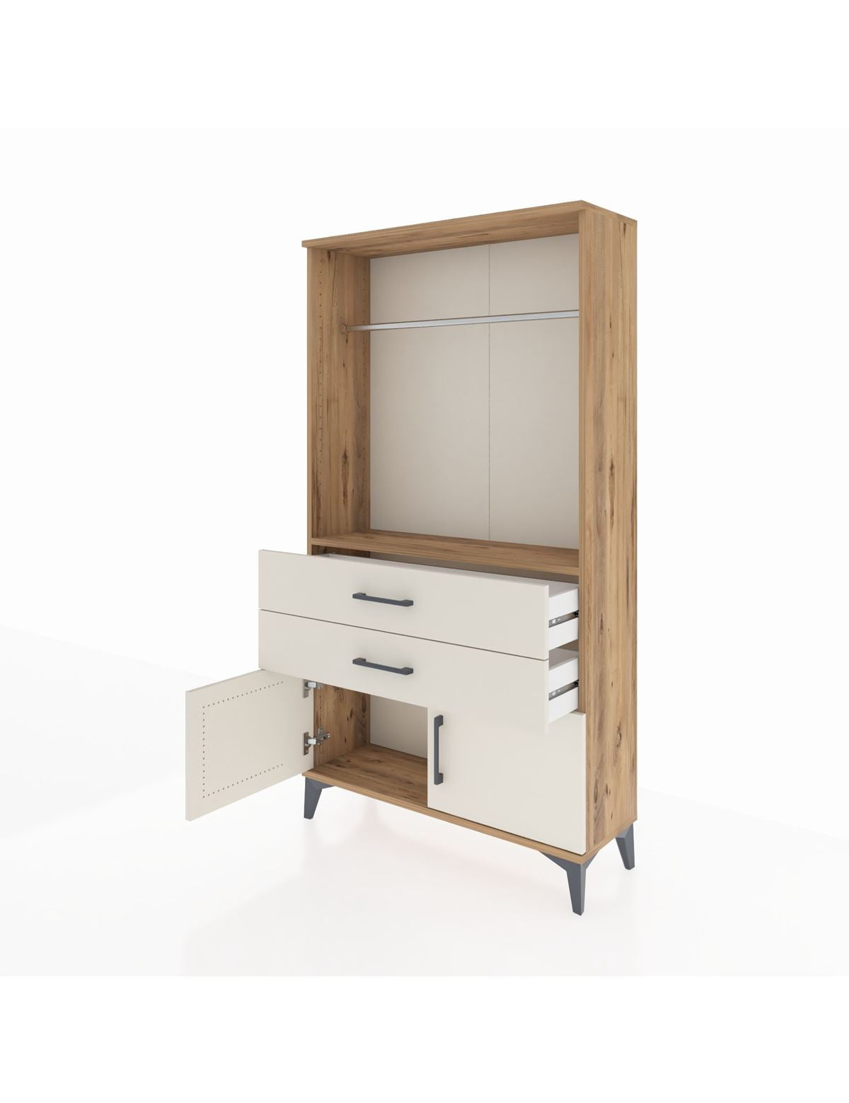 Arges Dolap Tek Raflı 2 Çekmeceli Tek Askılı 88x30x163 - S21M151V7A
