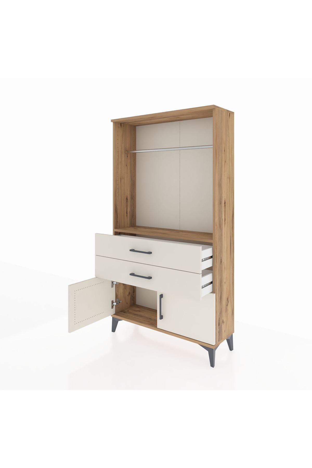 Arges Dolap Tek Raflı 2 Çekmeceli Tek Askılı 88x30x163 - S21M151V7A
