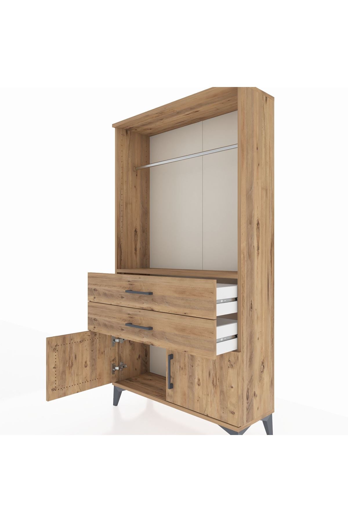 Arges Dolap Tek Raflı 2 Çekmeceli Tek Askılı 88x30x163 - S21M151V9A