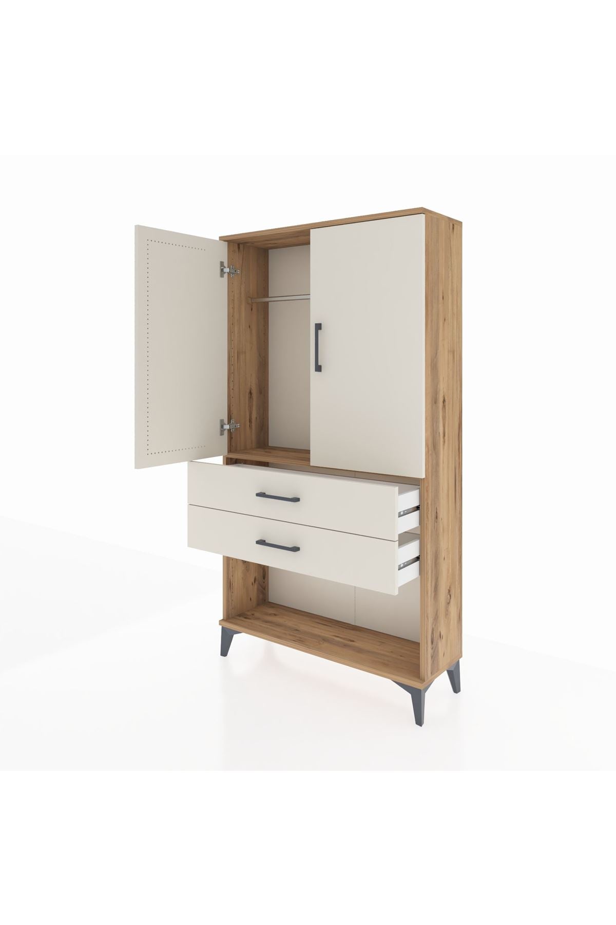 Arges Dolap Tek Raflı 2 Çekmeceli Tek Askılı 88x30x163 - S21M152V7A
