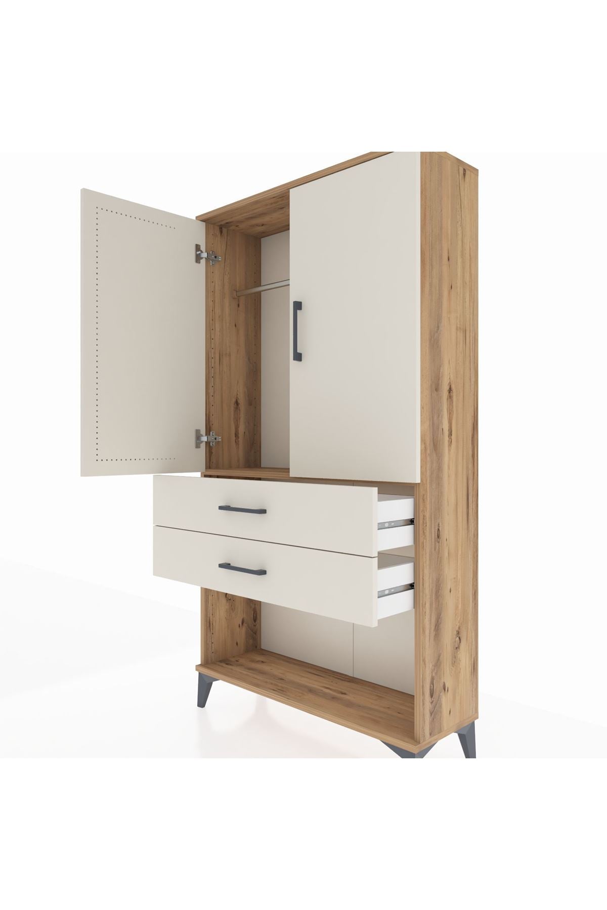 Arges Dolap Tek Raflı 2 Çekmeceli Tek Askılı 88x30x163 - S21M152V7A