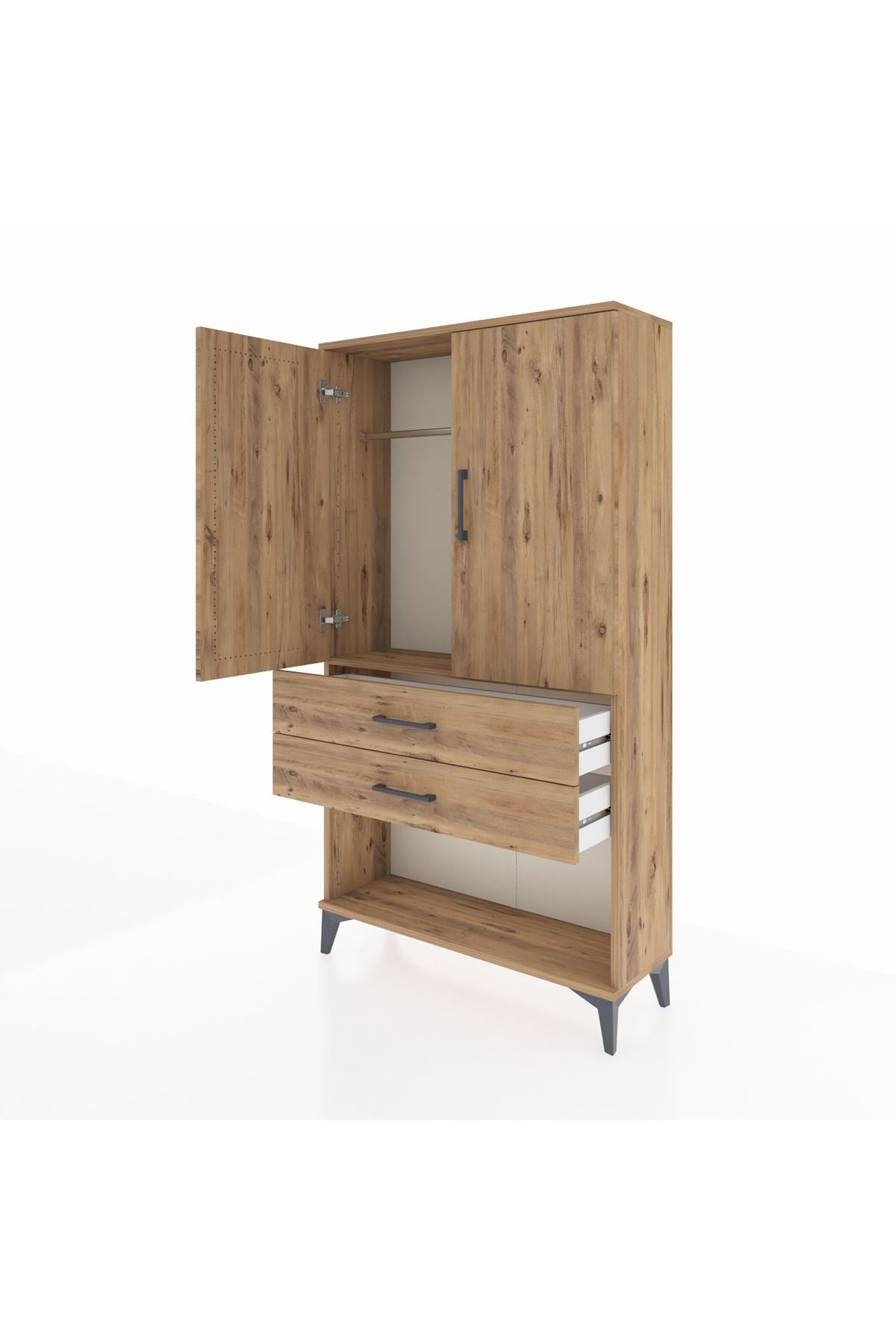 Arges Dolap Tek Raflı 2 Çekmeceli Tek Askılı 88x30x163 - S21M152V9A