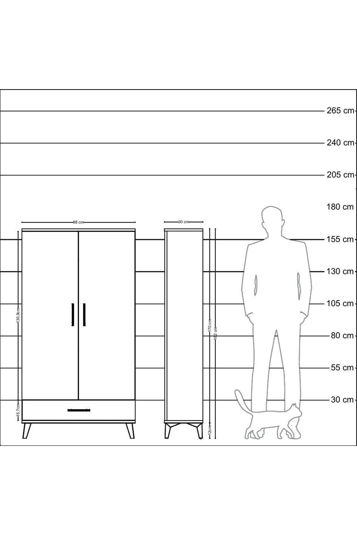 Arges Dolap 2 Raflı Tek Çekmeceli Tek Askılı 88x30x163 - S21M154V6A