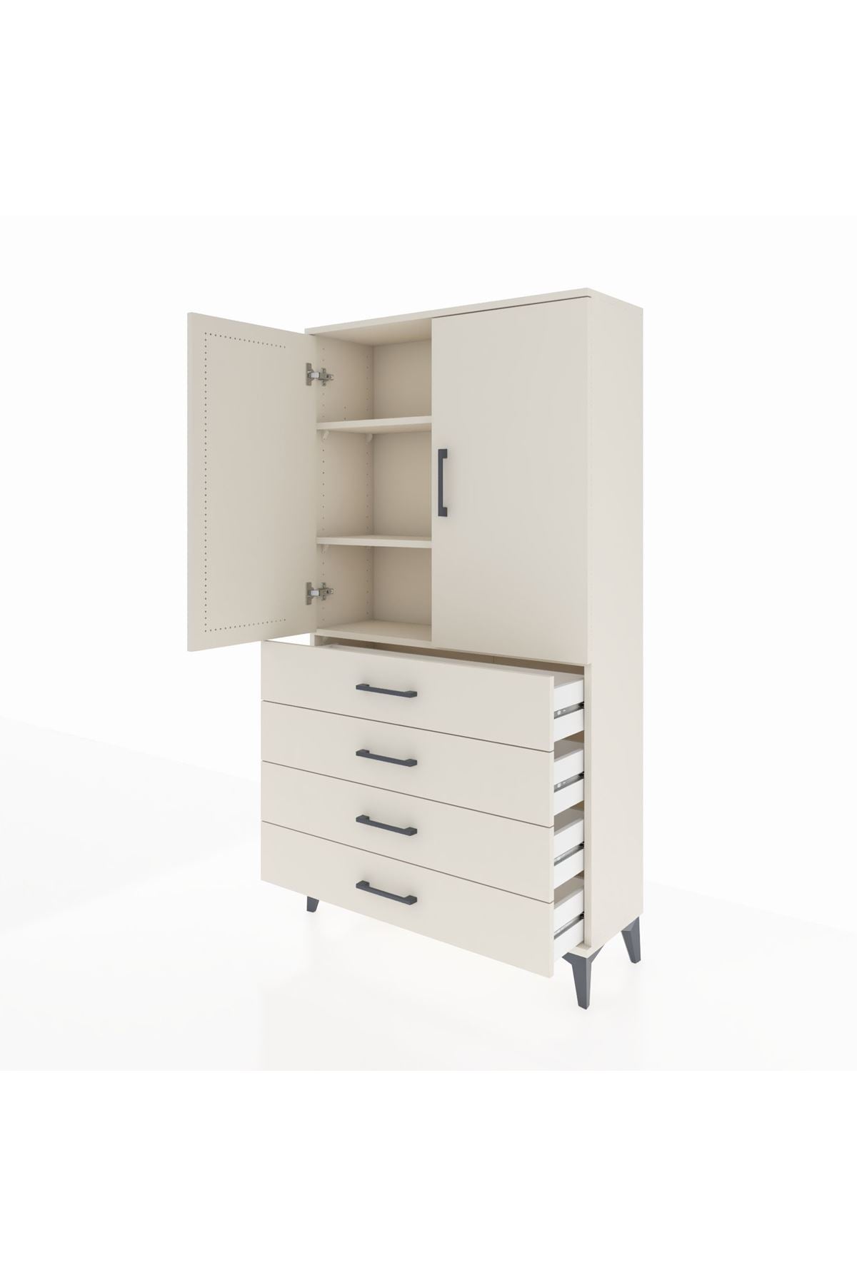 Arges Dolap 3 Raflı 4 Çekmeceli 2 Kapaklı 88x30x163 - S21M156V1A