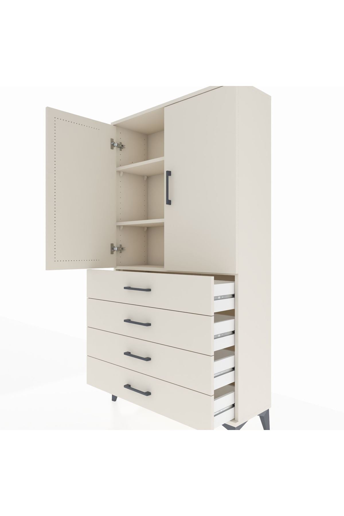 Arges Dolap 3 Raflı 4 Çekmeceli 2 Kapaklı 88x30x163 - S21M156V1A