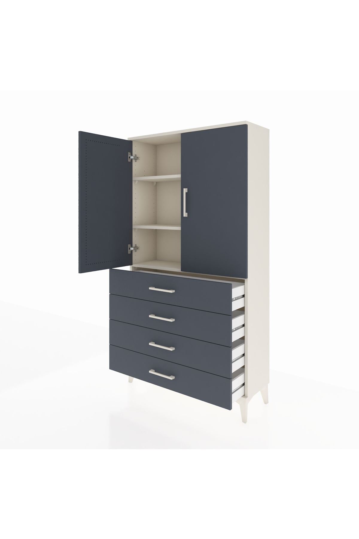 Arges Dolap 3 Raflı 4 Çekmeceli 2 Kapaklı 88x30x163 - S21M156V2A