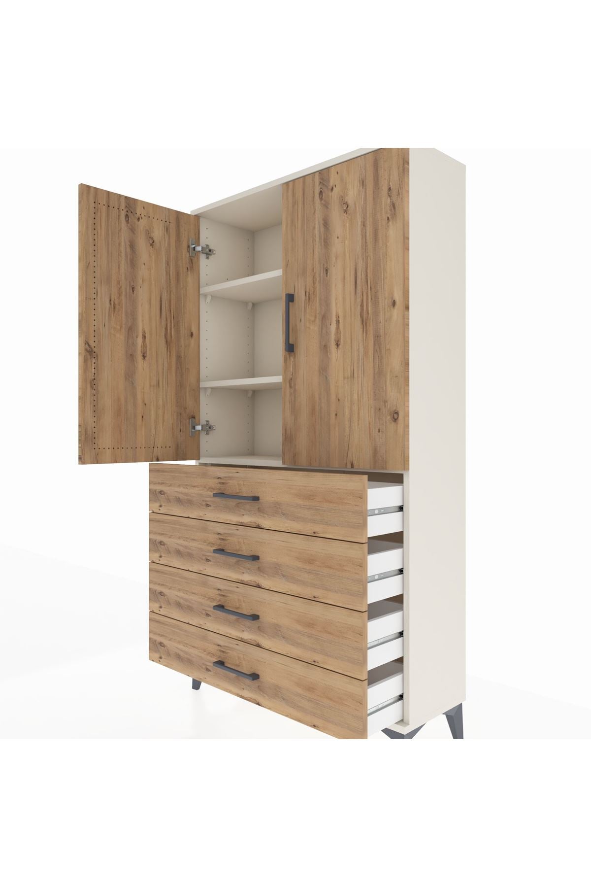 Arges Dolap 3 Raflı 4 Çekmeceli 2 Kapaklı 88x30x163 - S21M156V3A