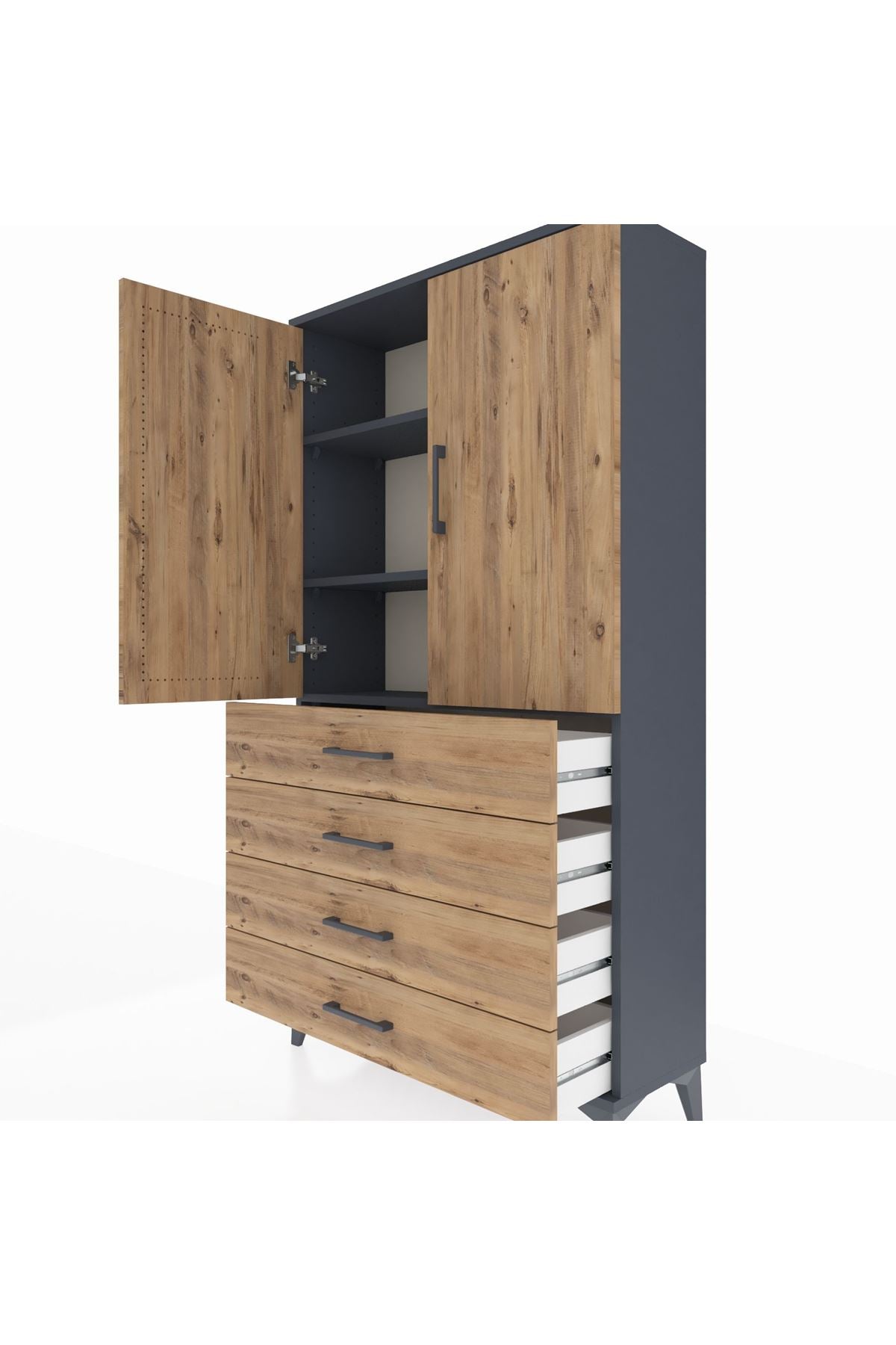 Arges Dolap 3 Raflı 4 Çekmeceli 2 Kapaklı 88x30x163 - S21M156V6A
