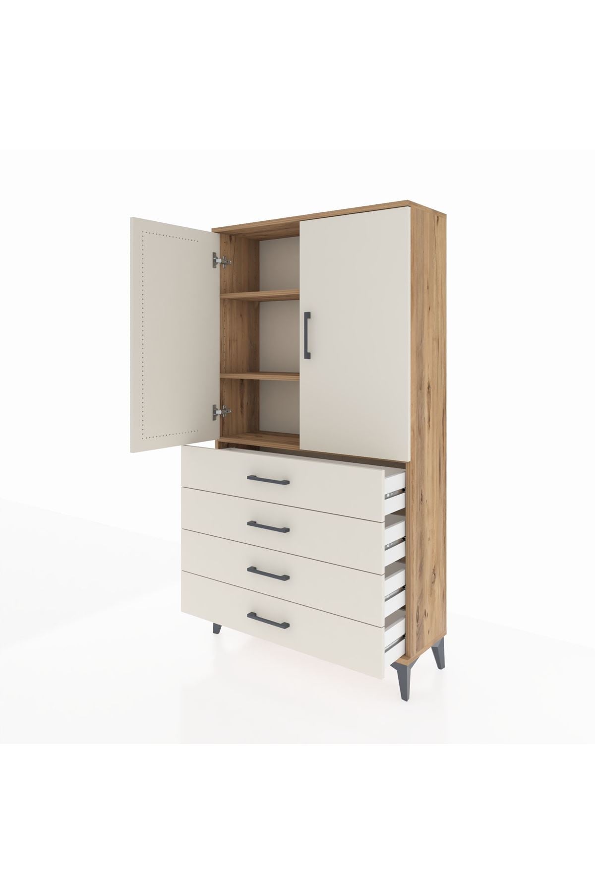 Arges Dolap 3 Raflı 4 Çekmeceli 2 Kapaklı 88x30x163 - S21M156V7A