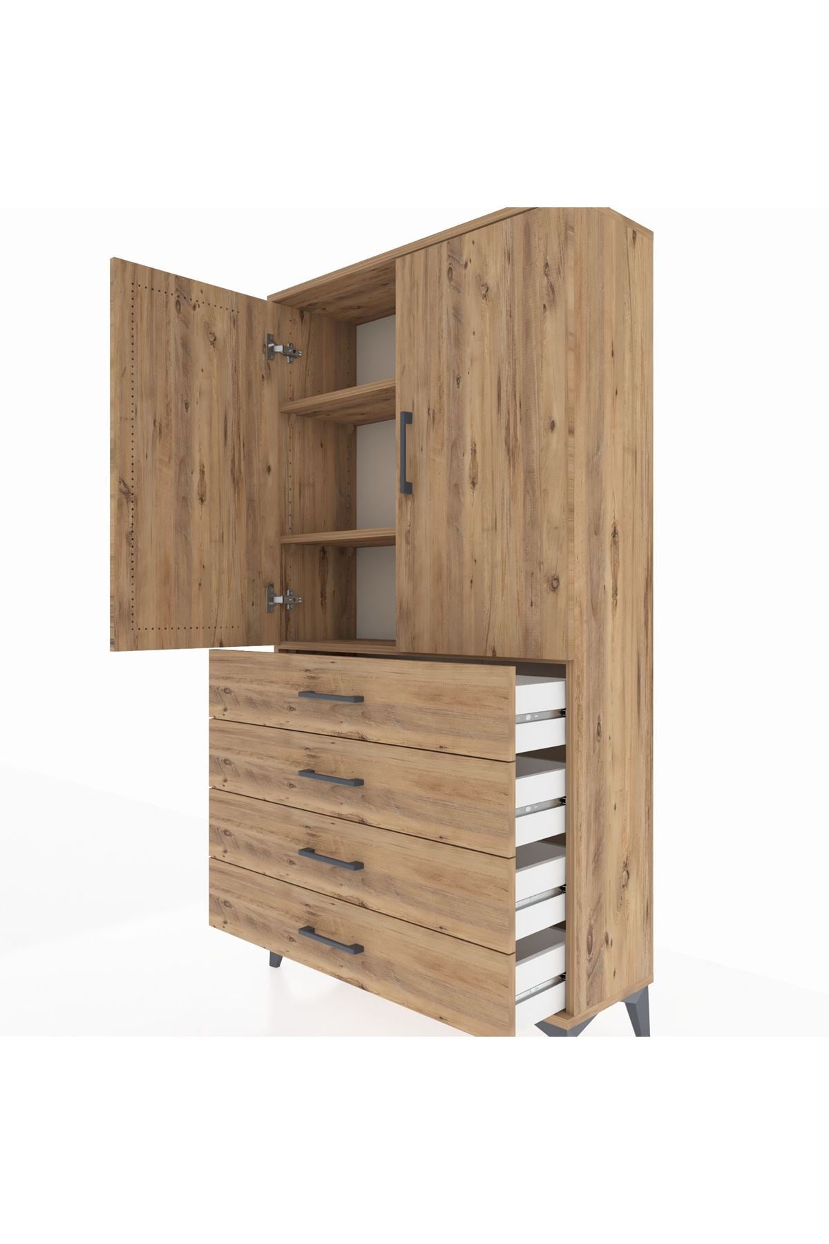 Arges Dolap 3 Raflı 4 Çekmeceli 2 Kapaklı 88x30x163 - S21M156V9A