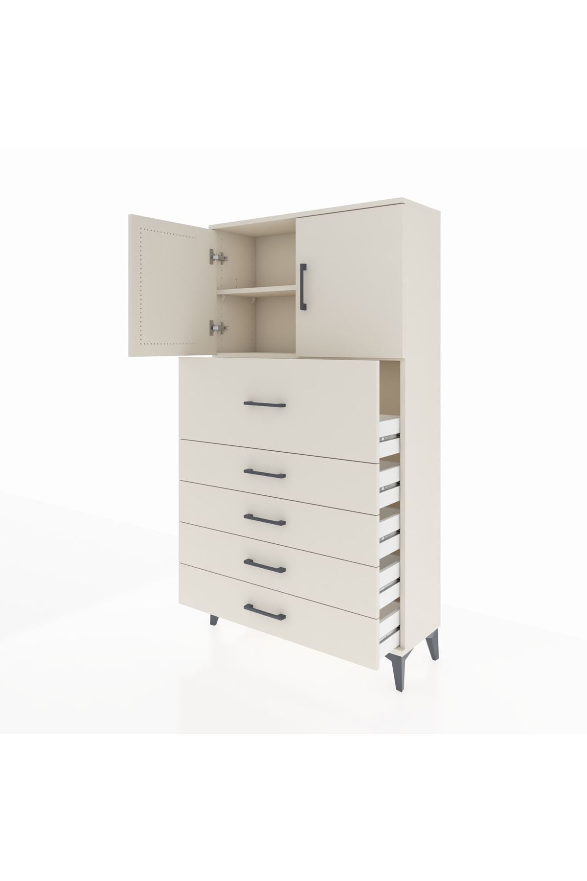 Arges Dolap 2 Raflı 5 Çekmeceli 2 Kapaklı 88x30x163 - S21M158V1A
