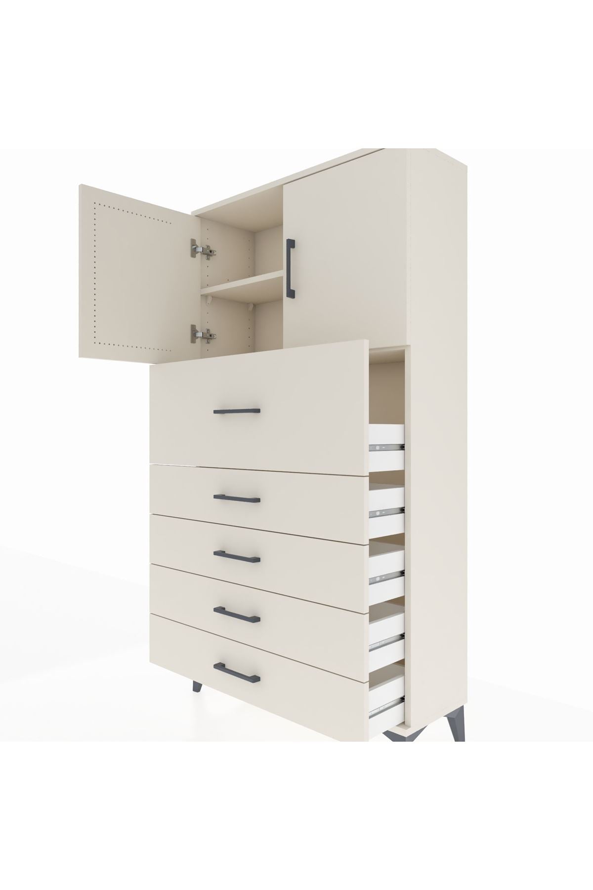 Arges Dolap 2 Raflı 5 Çekmeceli 2 Kapaklı 88x30x163 - S21M158V1A