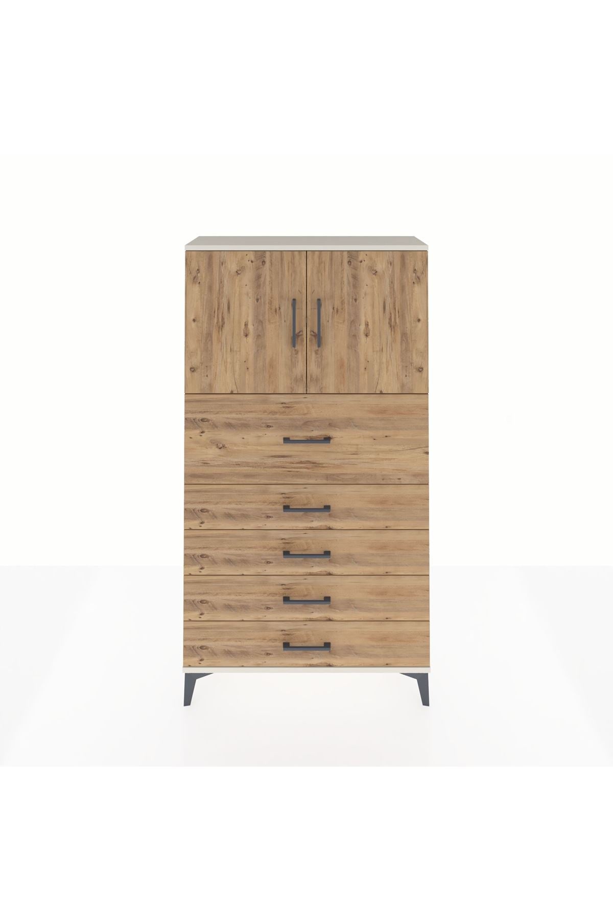 Arges Dolap 2 Raflı 5 Çekmeceli 2 Kapaklı 88x30x163 - S21M158V3A