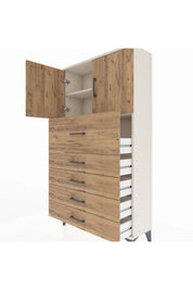 Arges Dolap 2 Raflı 5 Çekmeceli 2 Kapaklı 88x30x163 - S21M158V3A
