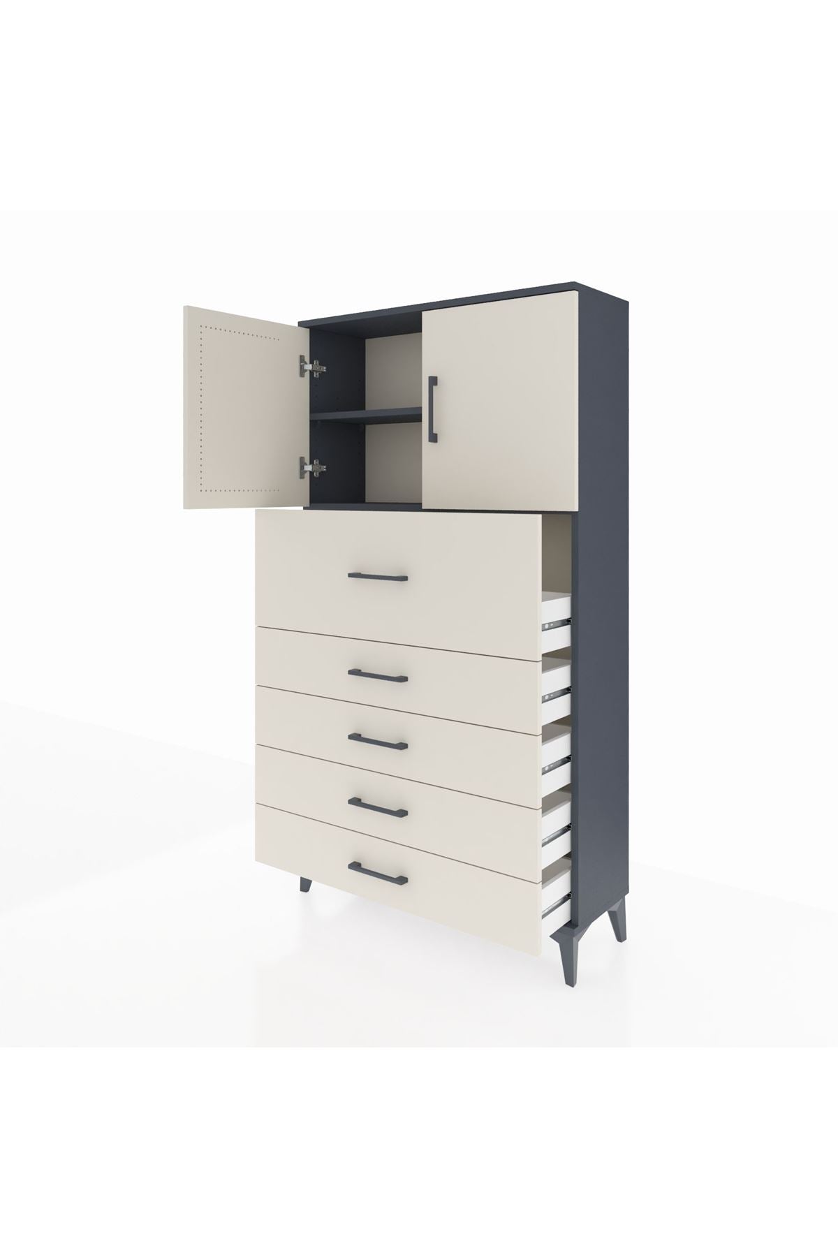 Arges Dolap 2 Raflı 5 Çekmeceli 2 Kapaklı 88x30x163 - S21M158V4A