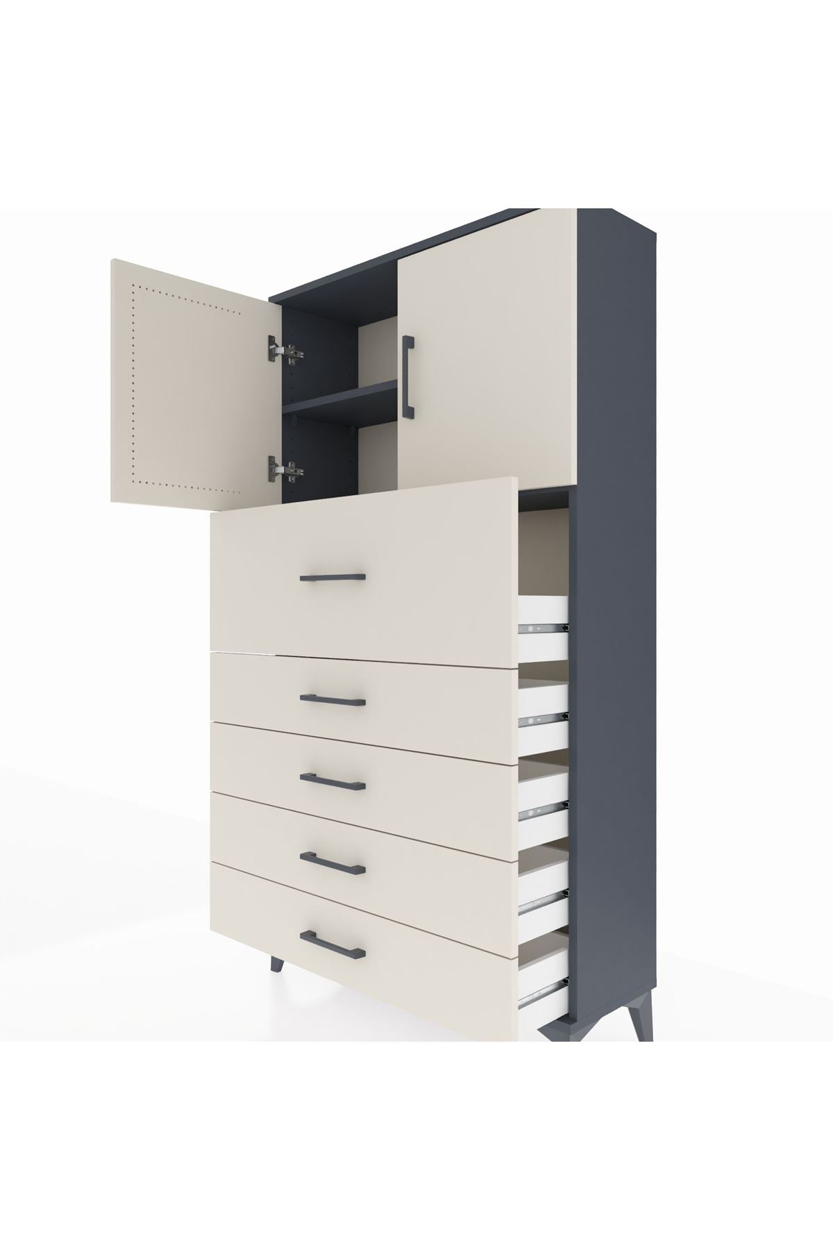 Arges Dolap 2 Raflı 5 Çekmeceli 2 Kapaklı 88x30x163 - S21M158V4A
