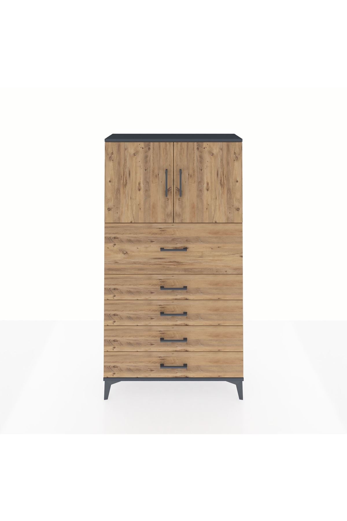 Arges Dolap 2 Raflı 5 Çekmeceli 2 Kapaklı 88x30x163 - S21M158V6A