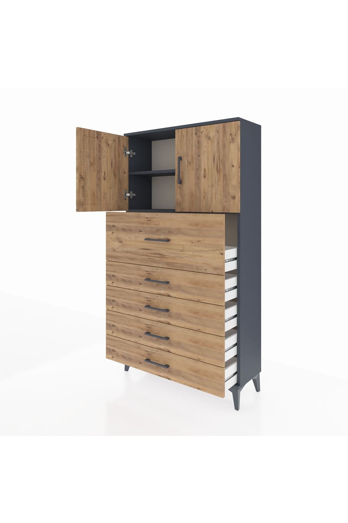 Arges Dolap 2 Raflı 5 Çekmeceli 2 Kapaklı 88x30x163 - S21M158V6A