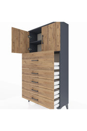 Arges Dolap 2 Raflı 5 Çekmeceli 2 Kapaklı 88x30x163 - S21M158V6A
