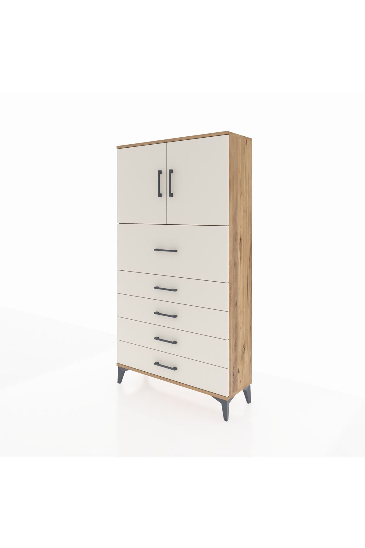 Arges Dolap 2 Raflı 5 Çekmeceli 2 Kapaklı 88x30x163 - S21M158V7A
