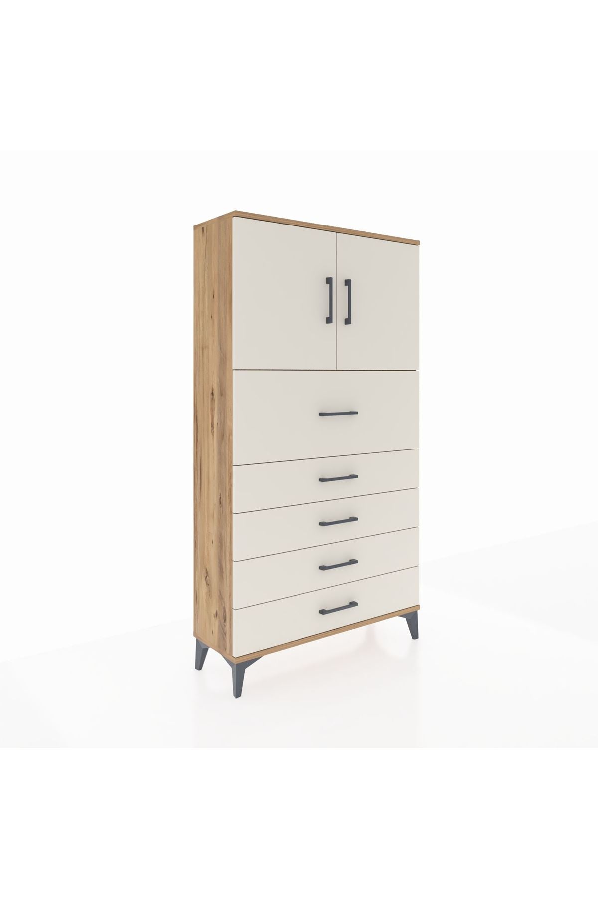 Arges Dolap 2 Raflı 5 Çekmeceli 2 Kapaklı 88x30x163 - S21M158V7A
