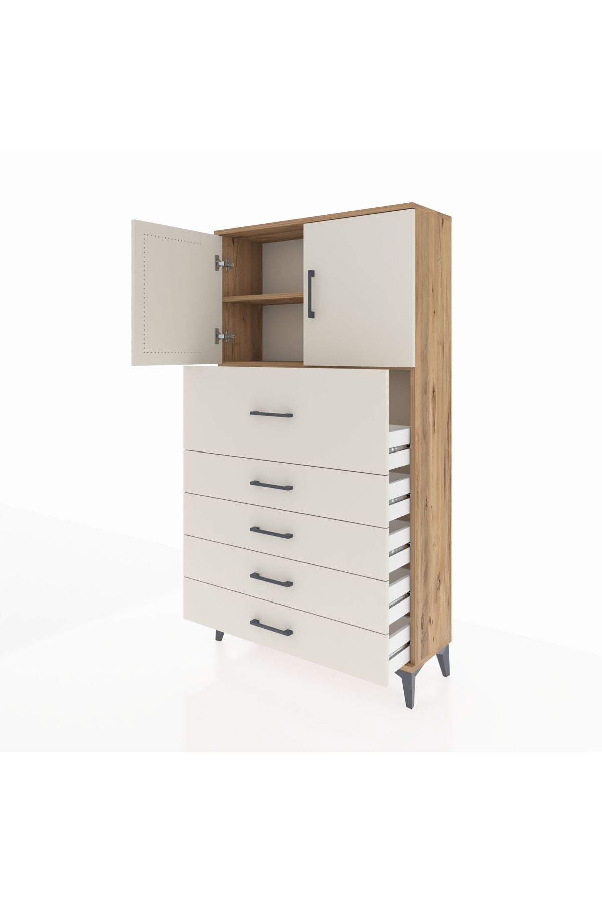 Arges Dolap 2 Raflı 5 Çekmeceli 2 Kapaklı 88x30x163 - S21M158V7A