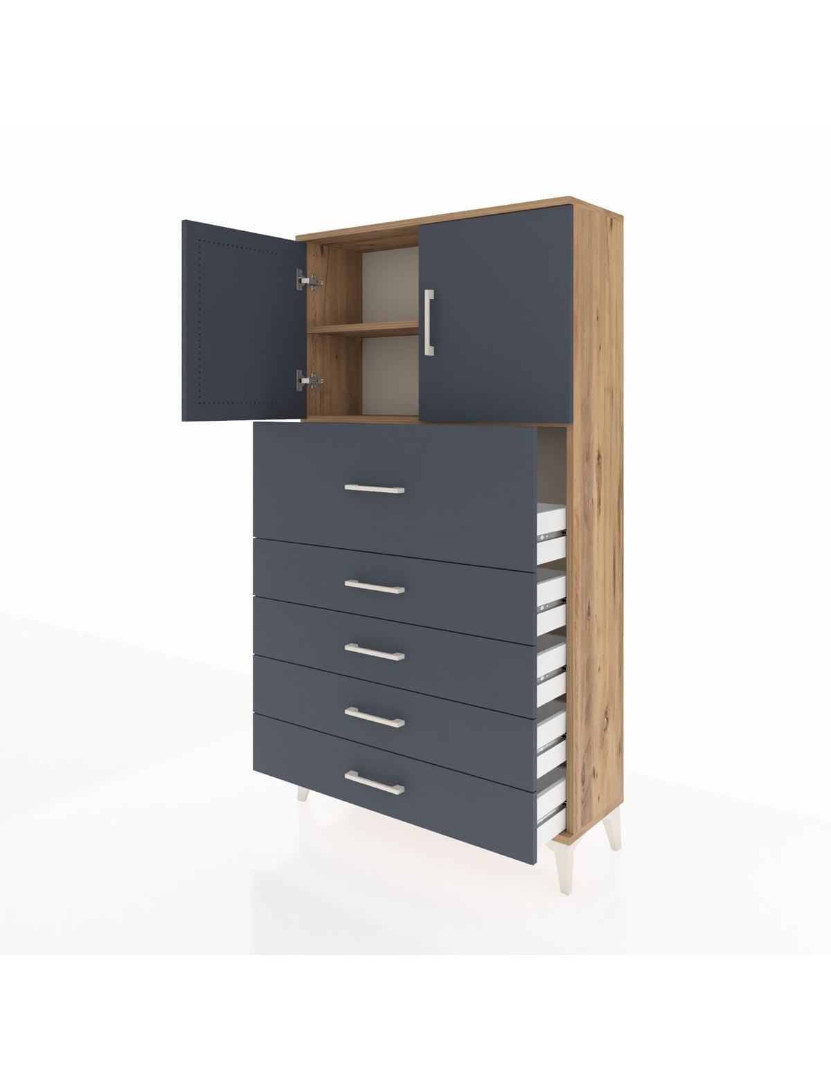 Arges Dolap 2 Raflı 5 Çekmeceli 2 Kapaklı 88x30x163 - S21M158V8A