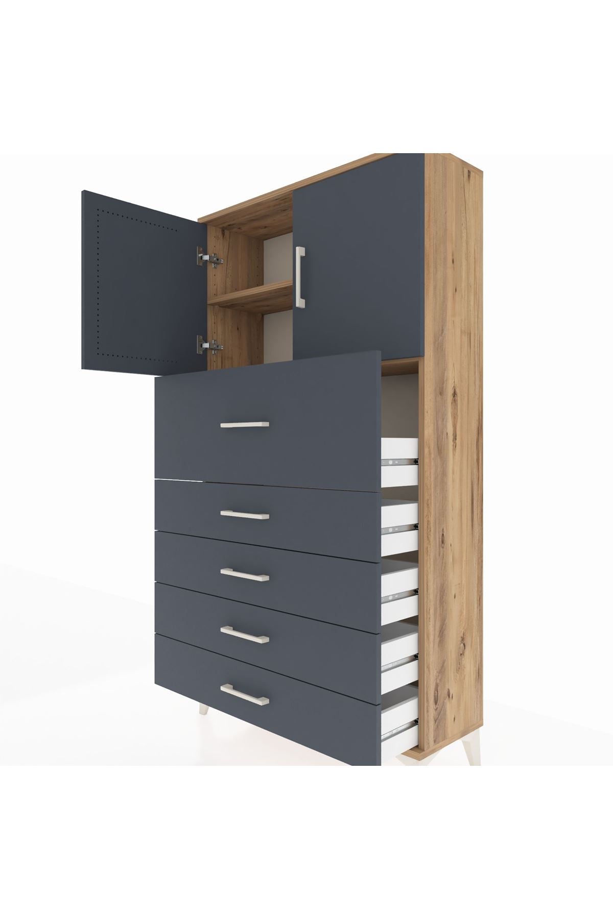 Arges Dolap 2 Raflı 5 Çekmeceli 2 Kapaklı 88x30x163 - S21M158V8A
