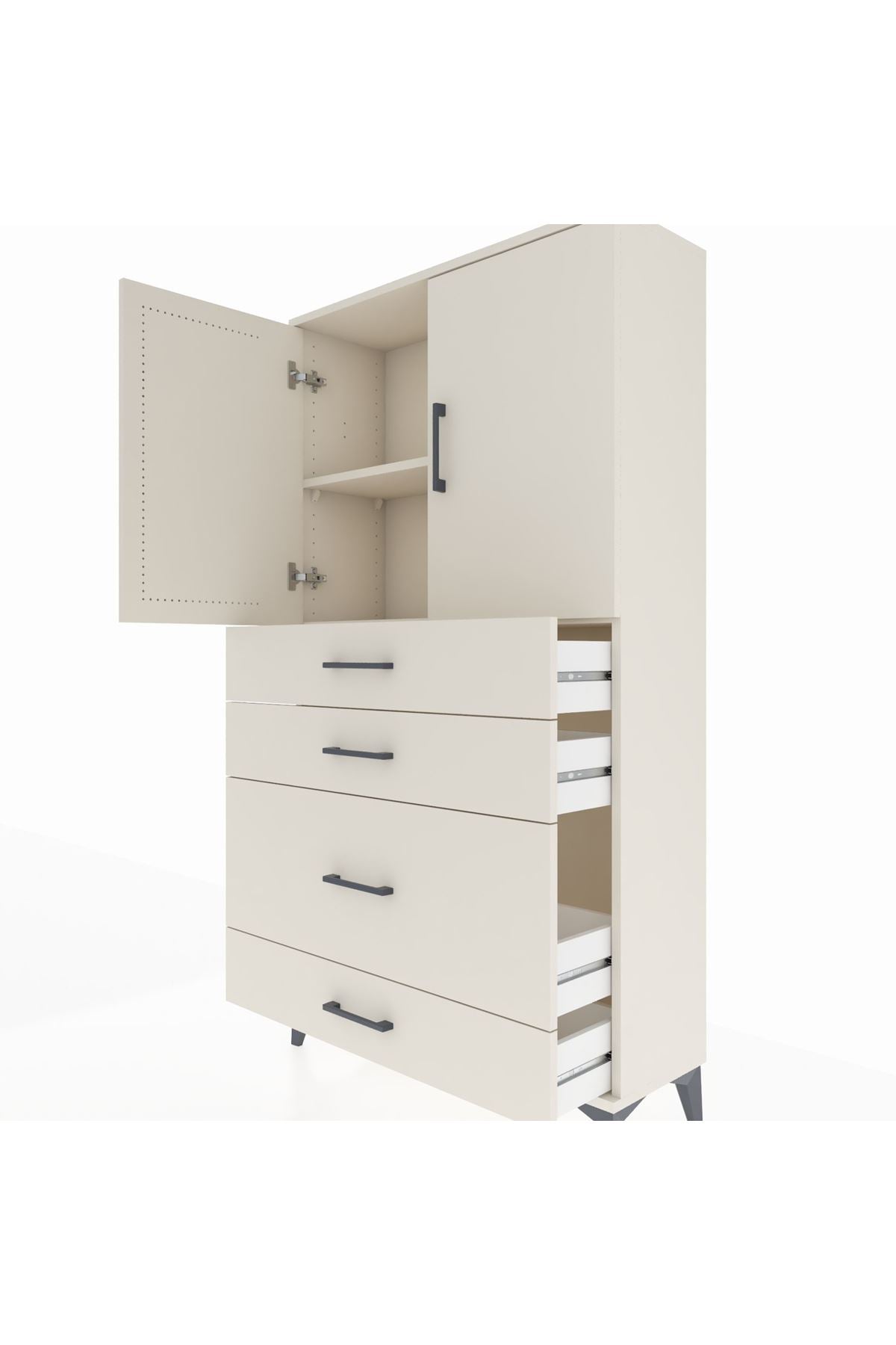 Arges Dolap 2 Raflı 4 Çekmeceli 2 Kapaklı 88x30x163 - S21M162V1A