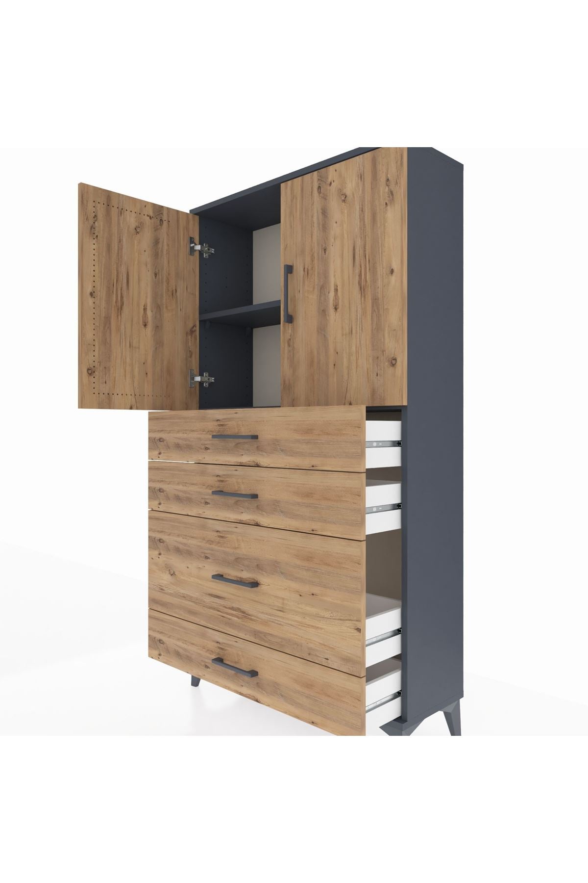 Arges Dolap 2 Raflı 4 Çekmeceli 2 Kapaklı 88x30x163 - S21M162V6A
