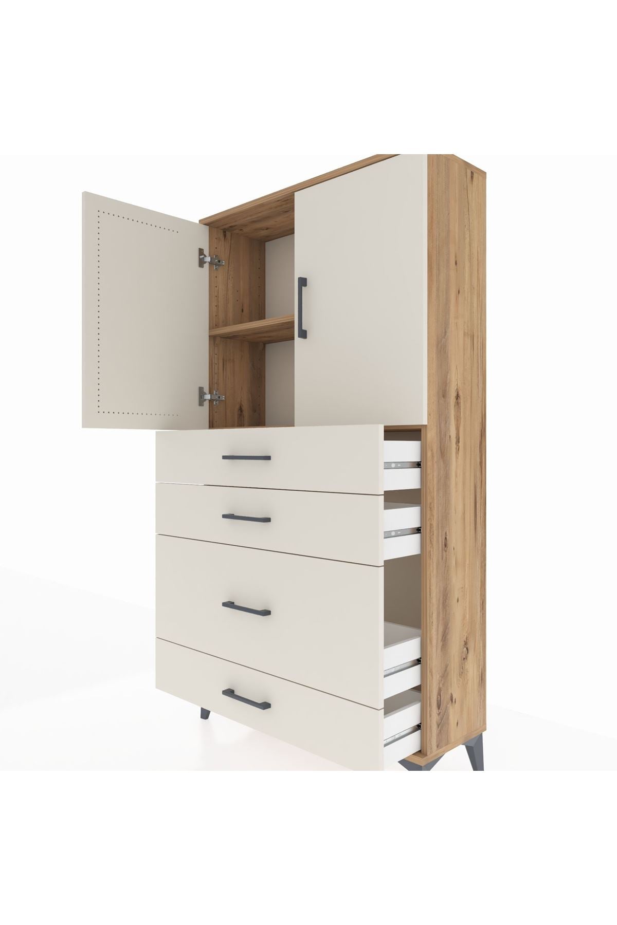 Arges Dolap 2 Raflı 4 Çekmeceli 2 Kapaklı 88x30x163 - S21M162V7A