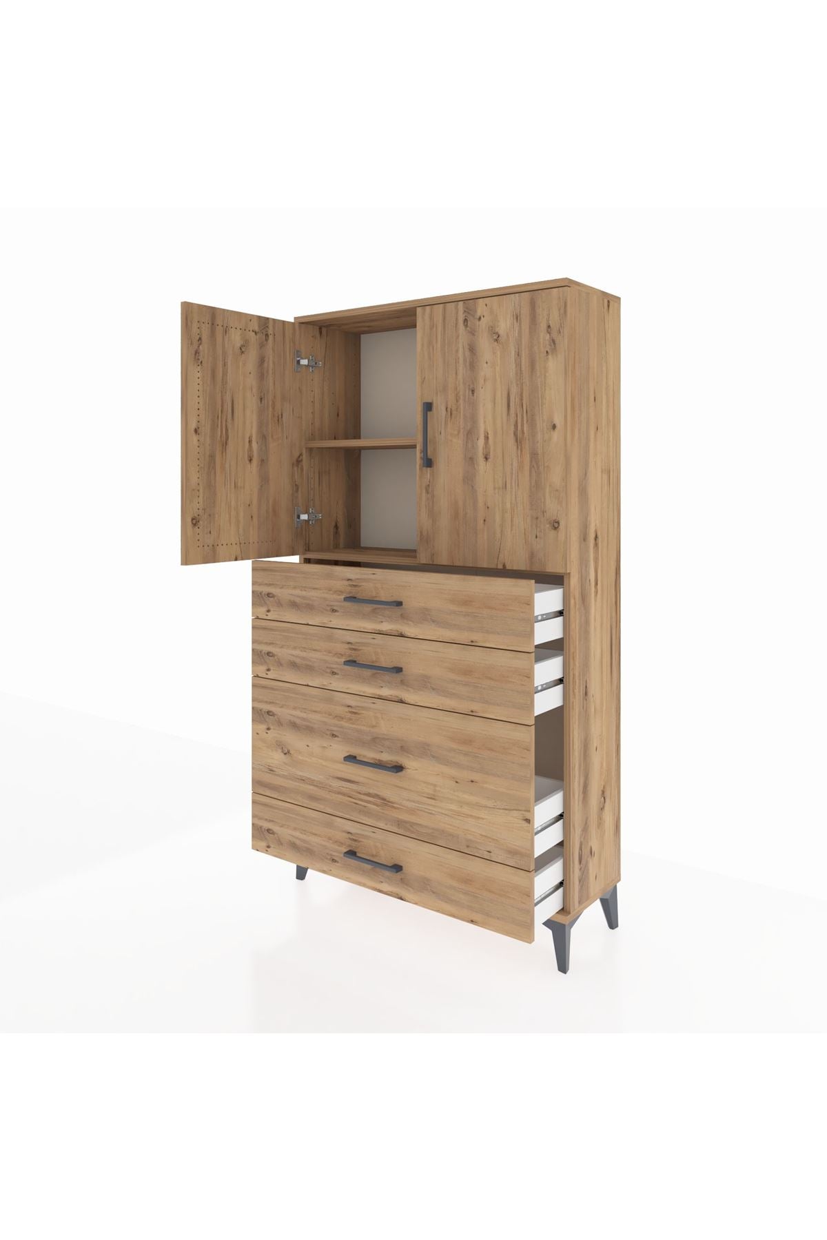 Arges Dolap 2 Raflı 4 Çekmeceli 2 Kapaklı 88x30x163 - S21M162V9A