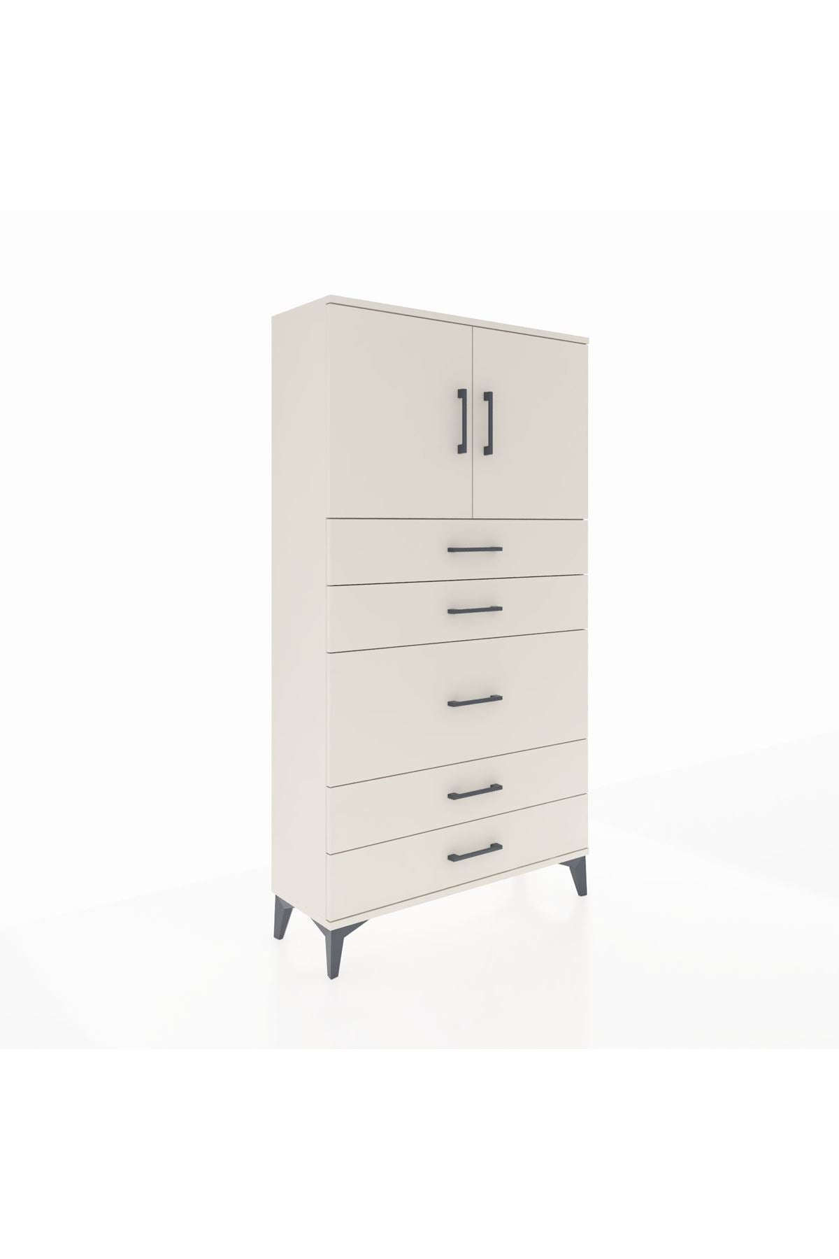 Arges Dolap 2 Raflı 5 Çekmeceli 2 Kapaklı 88x30x163 - S21M164V1A