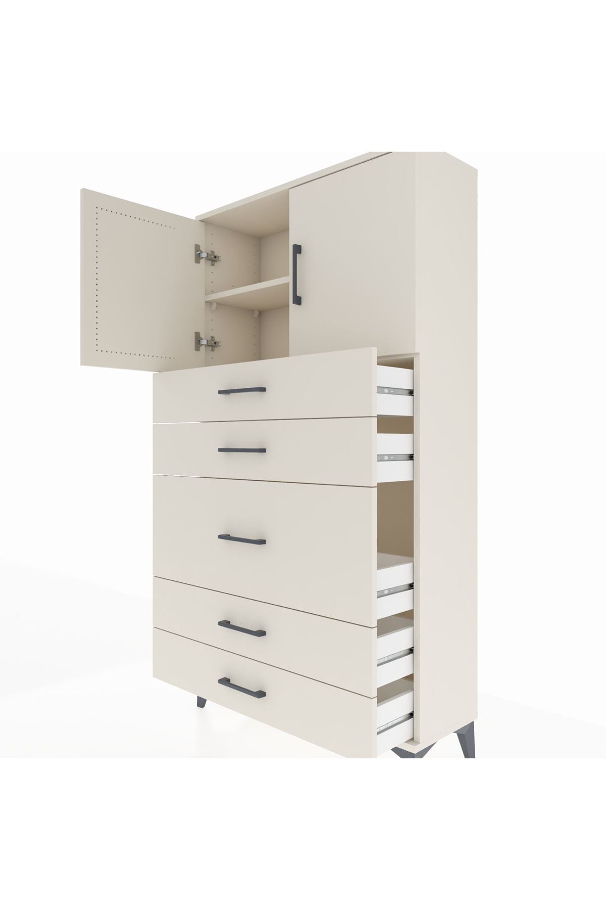 Arges Dolap 2 Raflı 5 Çekmeceli 2 Kapaklı 88x30x163 - S21M164V1A