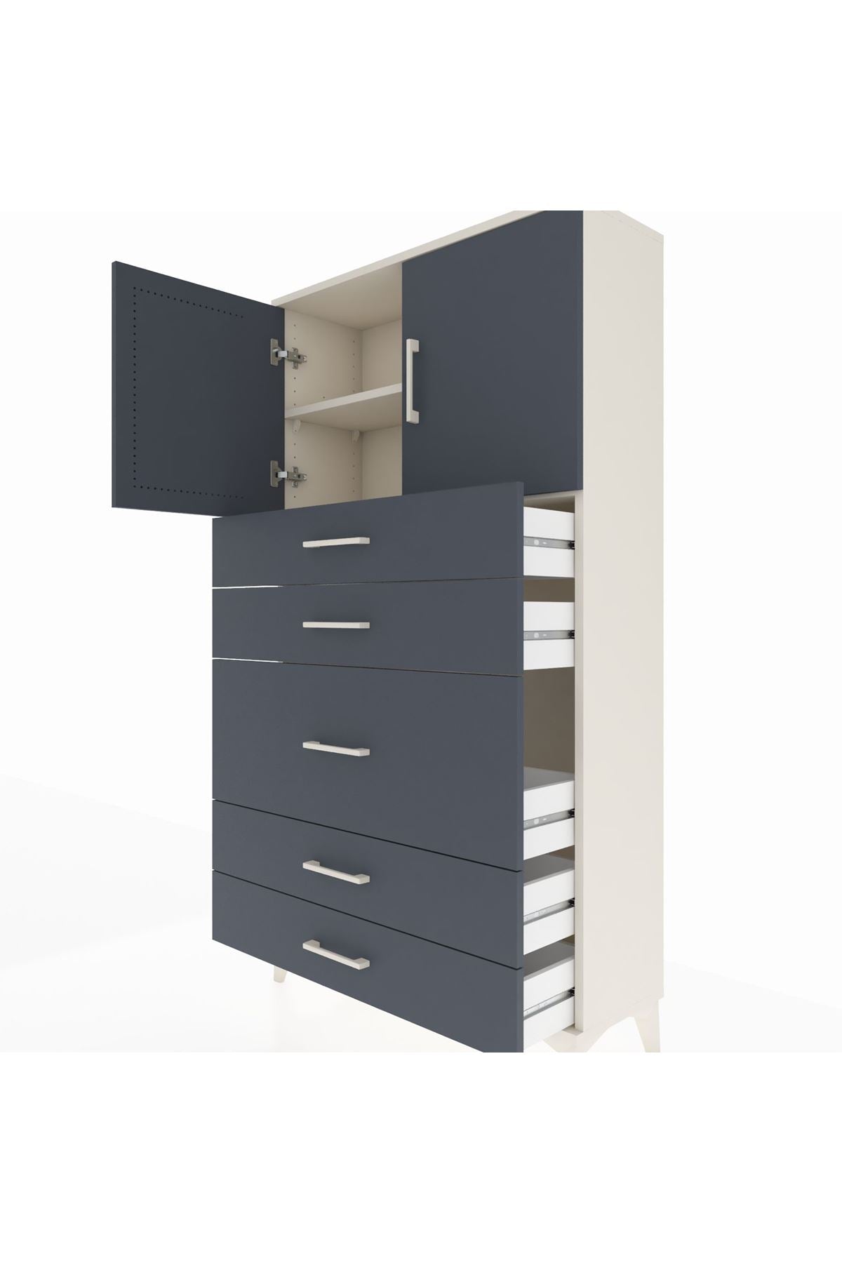 Arges Dolap 2 Raflı 5 Çekmeceli 2 Kapaklı 88x30x163 - S21M164V2A