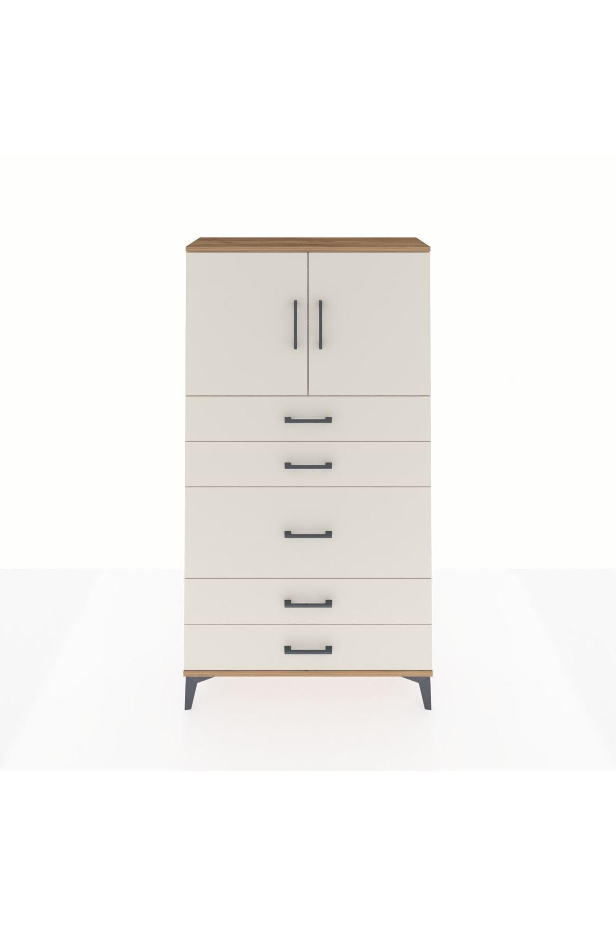 Arges Dolap 2 Raflı 5 Çekmeceli 2 Kapaklı 88x30x163 - S21M164V7A