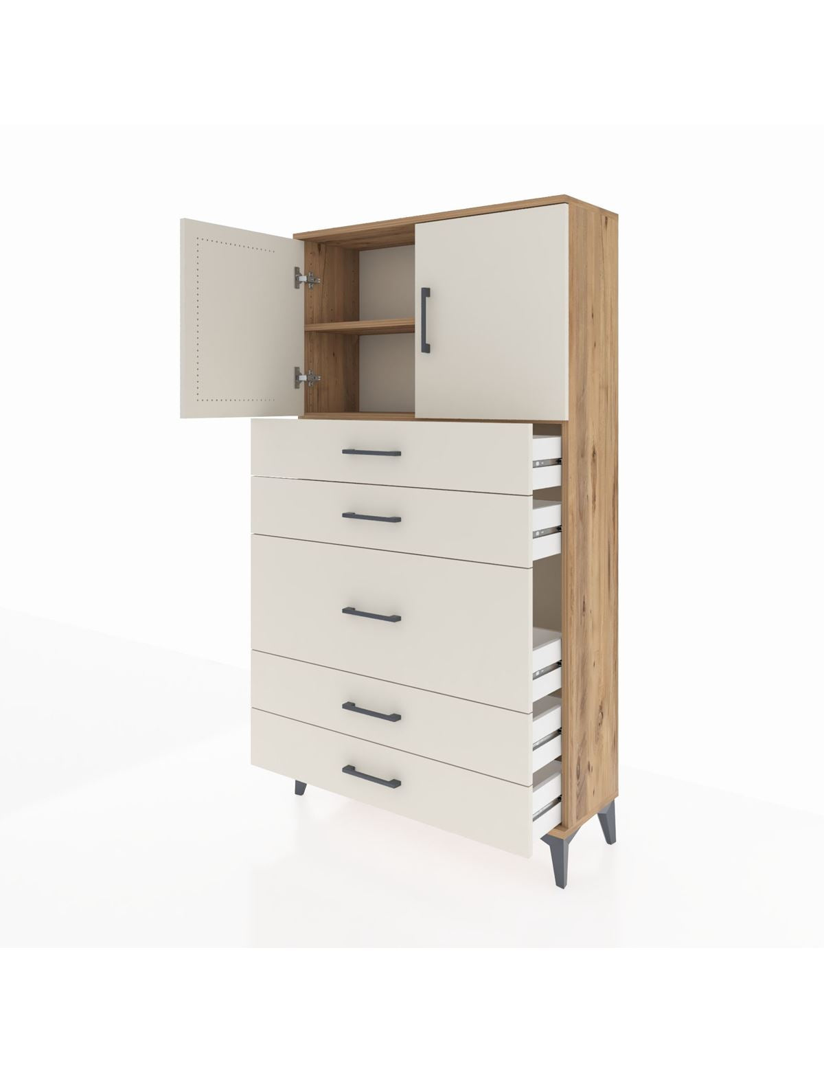 Arges Dolap 2 Raflı 5 Çekmeceli 2 Kapaklı 88x30x163 - S21M164V7A