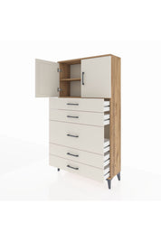 Arges Dolap 2 Raflı 5 Çekmeceli 2 Kapaklı 88x30x163 - S21M164V7A