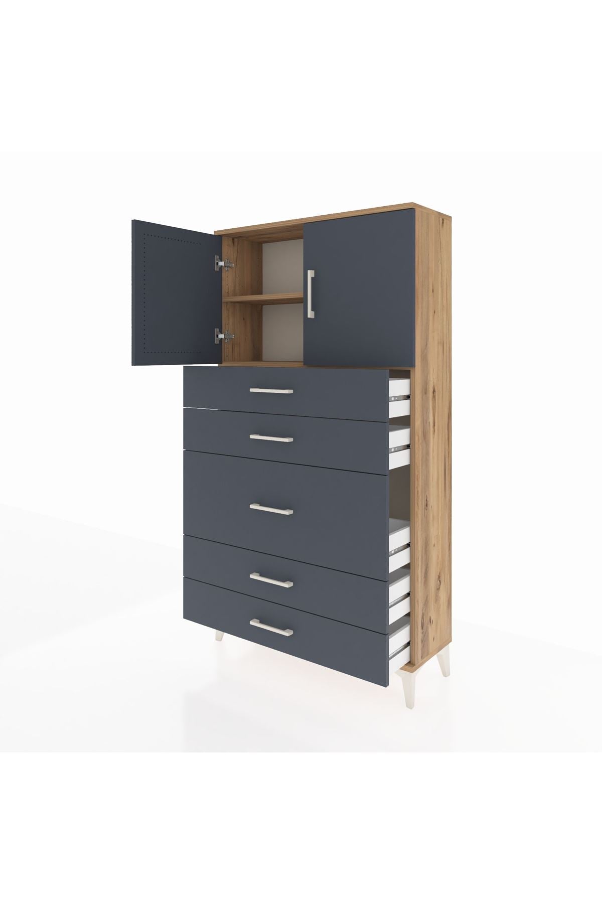 Arges Dolap 2 Raflı 5 Çekmeceli 2 Kapaklı 88x30x163 - S21M164V8A