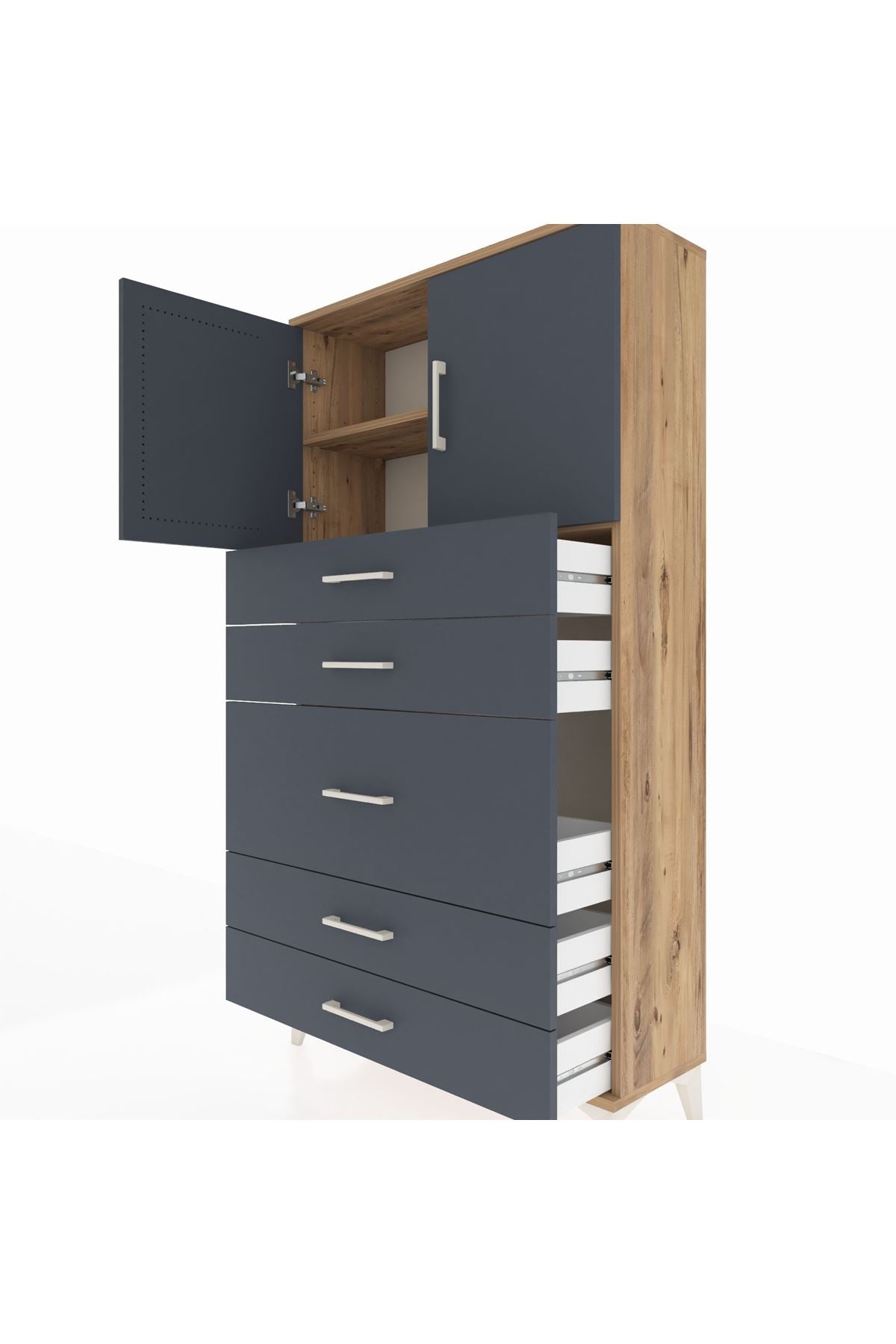 Arges Dolap 2 Raflı 5 Çekmeceli 2 Kapaklı 88x30x163 - S21M164V8A