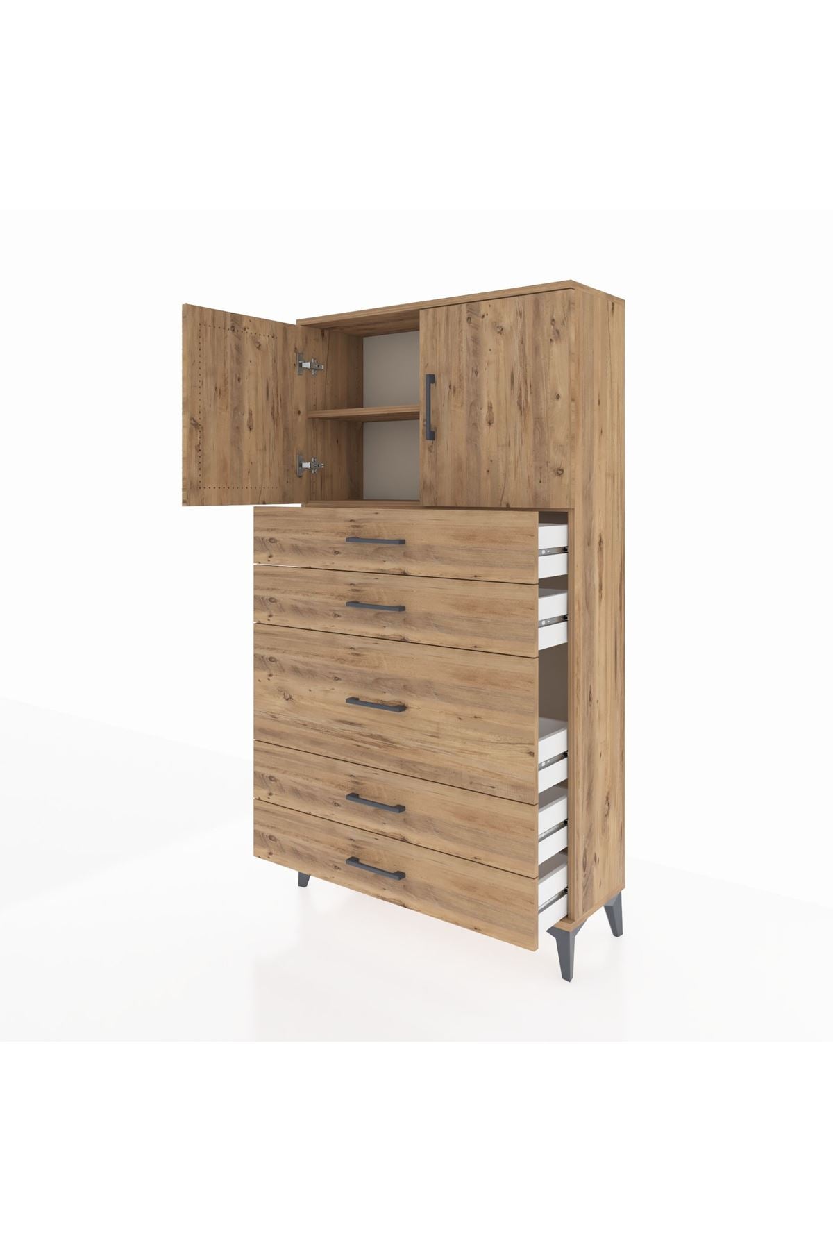 Arges Dolap 2 Raflı 5 Çekmeceli 2 Kapaklı 88x30x163 - S21M164V9A