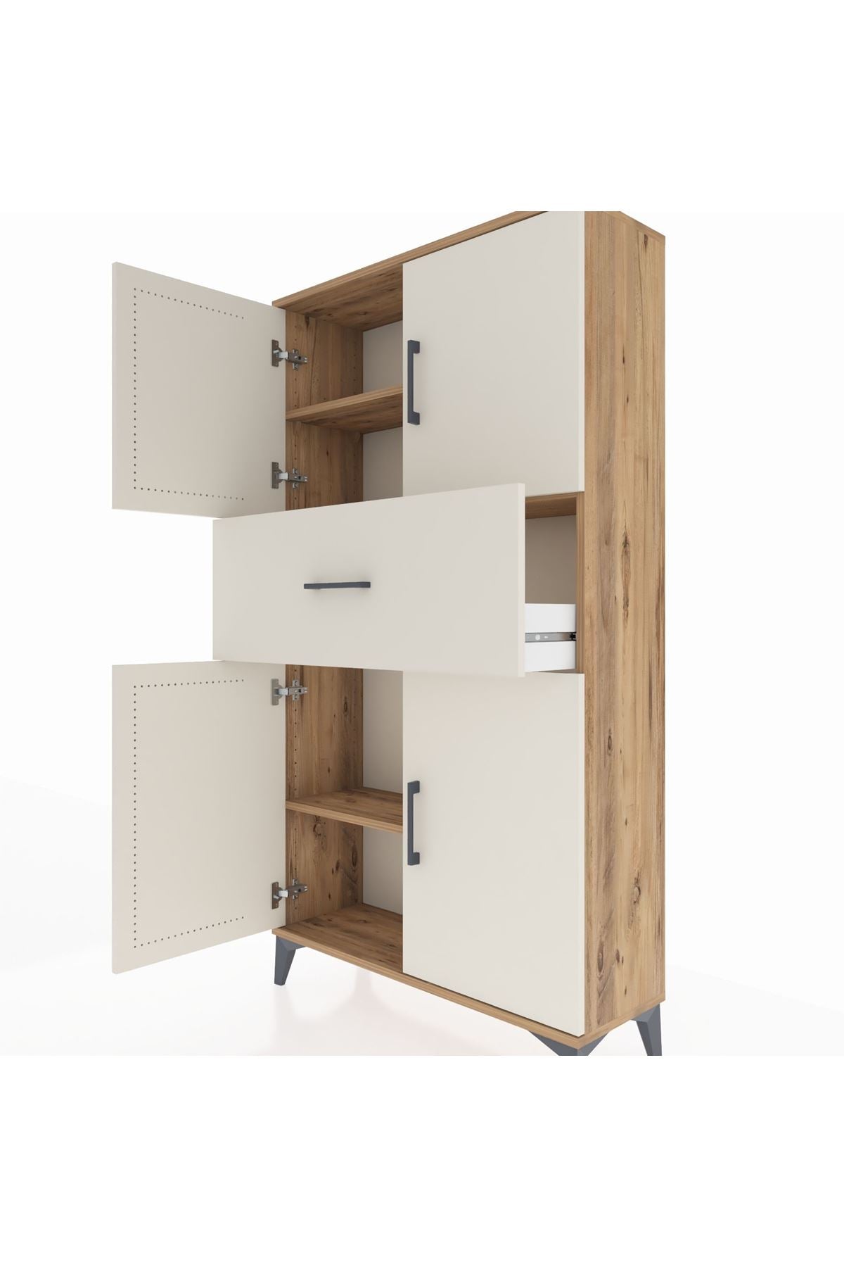 Arges Dolap 3 Raflı Tek Çekmeceli 4 Kapaklı 88x30x163 - S21M166V7A