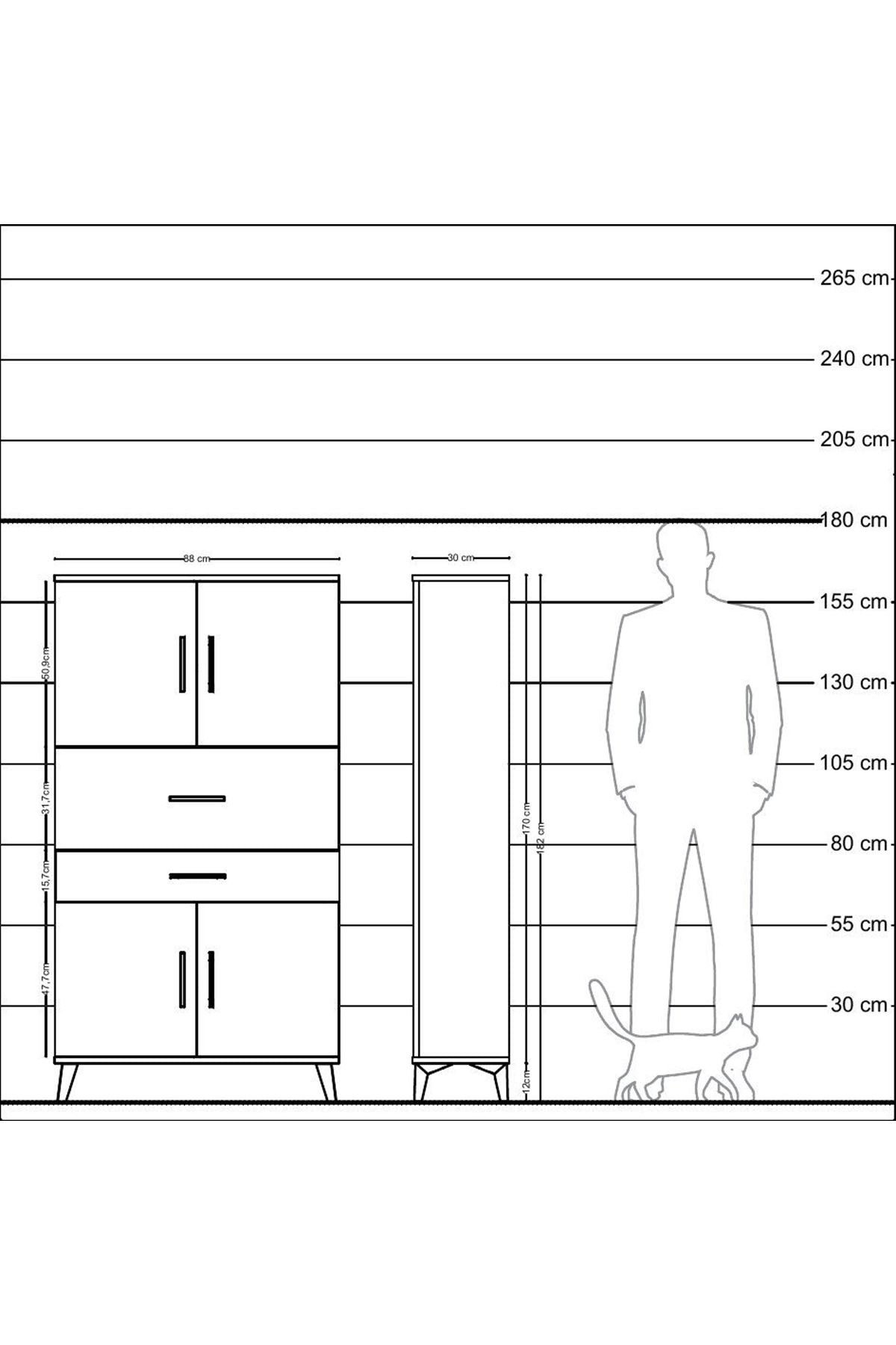 Arges Dolap 3 Raflı 2 Çekmeceli 4 Kapaklı 88x30x163 - S21M170V2A