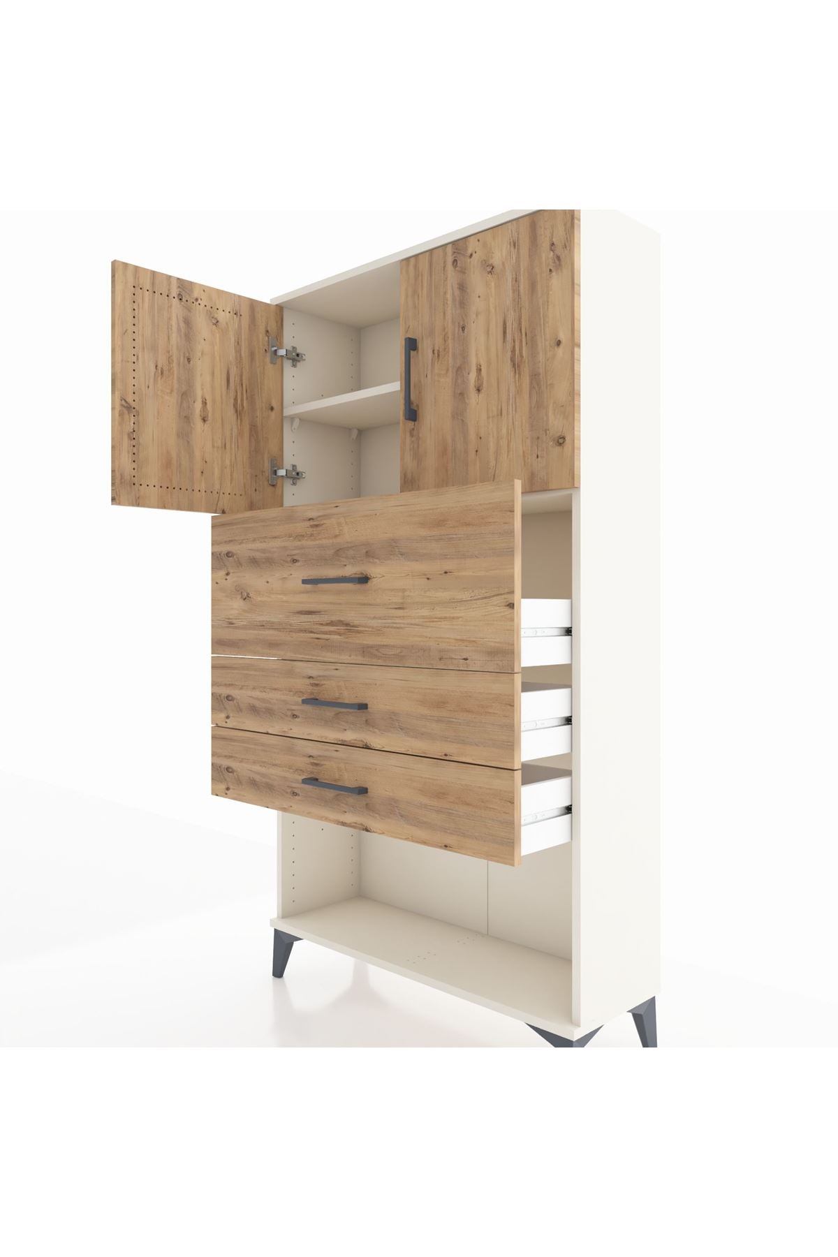 Arges Dolap 2 Raflı 3 Çekmeceli 2 Kapaklı 88x30x163 - S21M176V3A