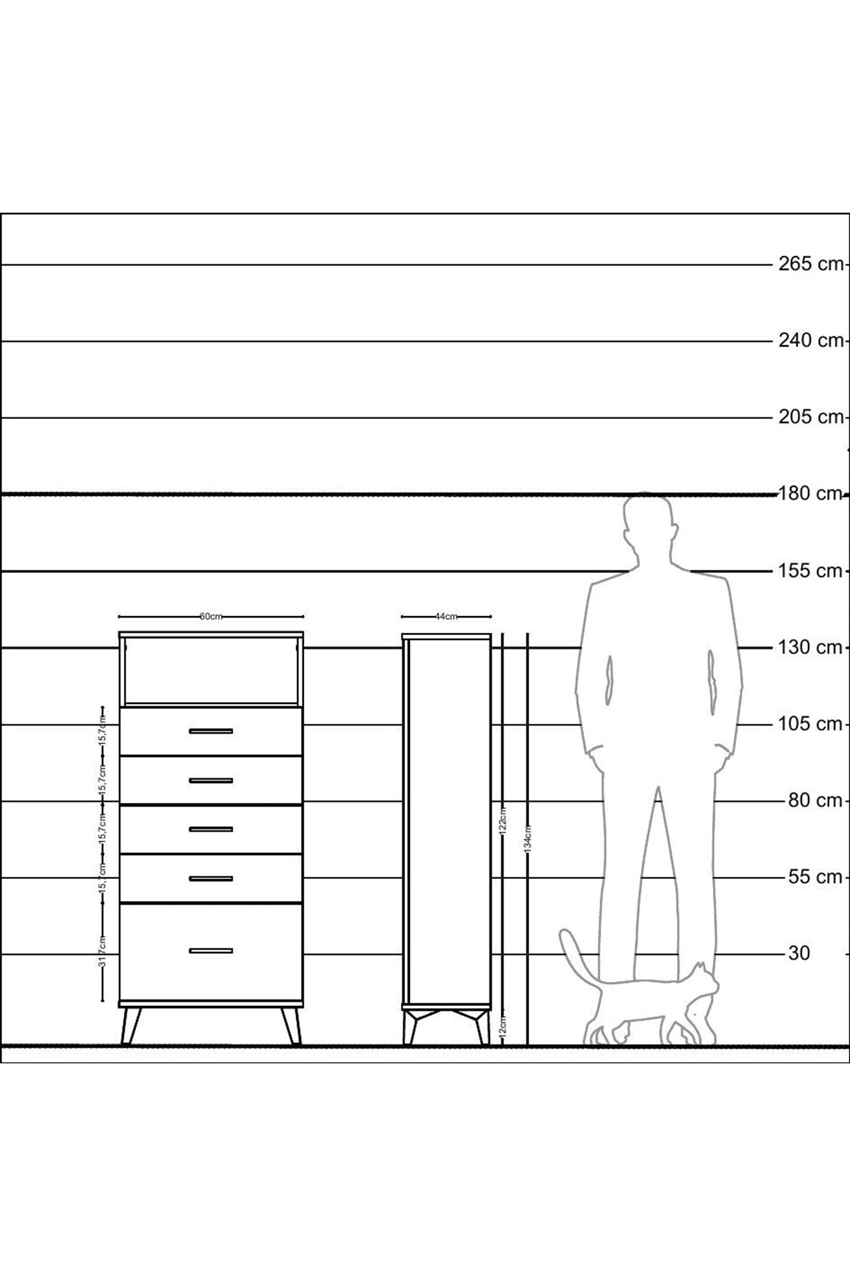 Hyperion Dolap Tek Raflı 5 Çekmeceli 60x44x134 - S50M010V2B